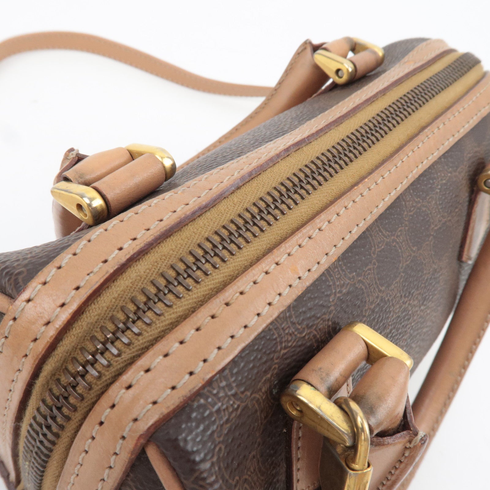 CELINE Macadam 2Way PVC Leather Handbag Brown