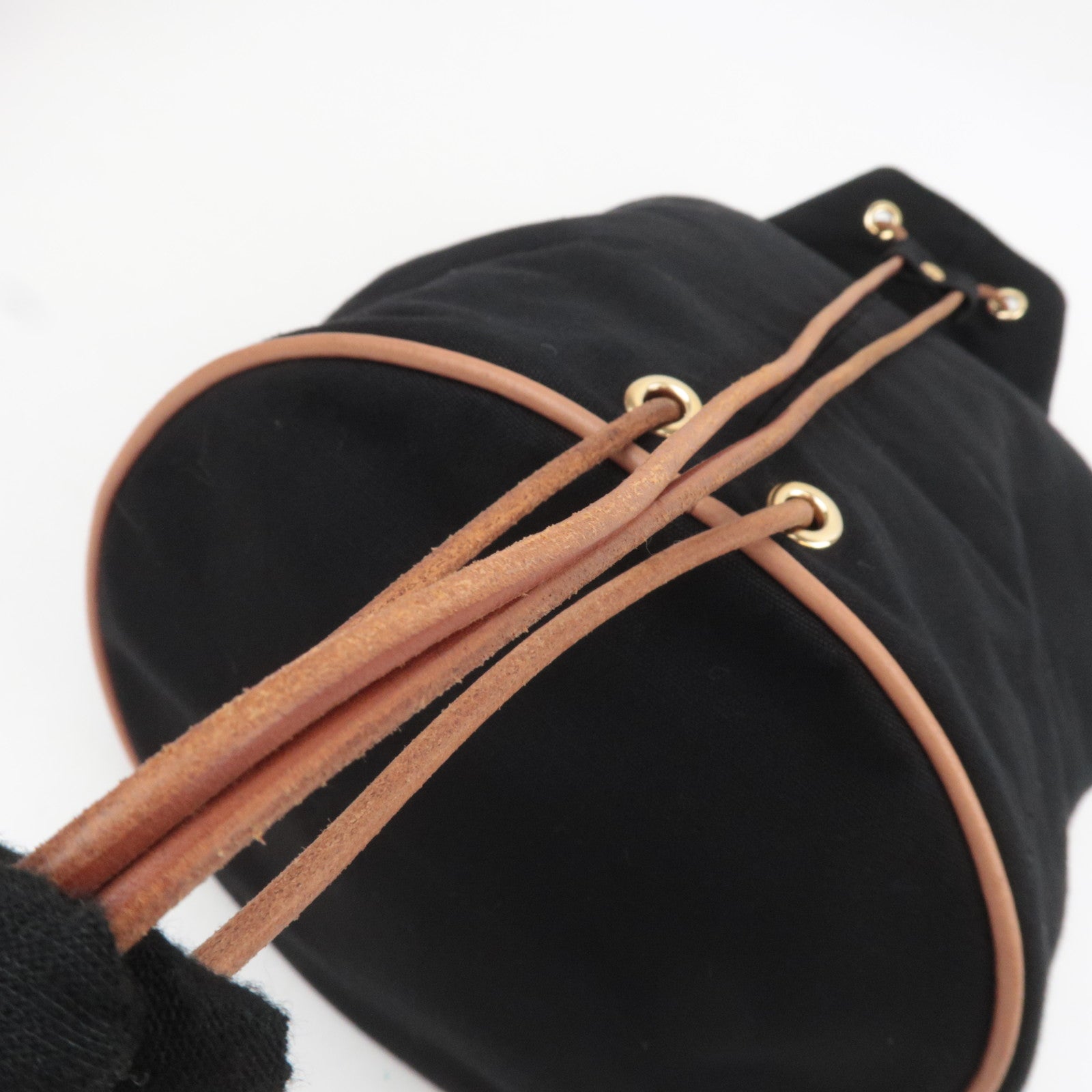 HERMES Polochon Mimil GM Canvas Shoulder Bag Black