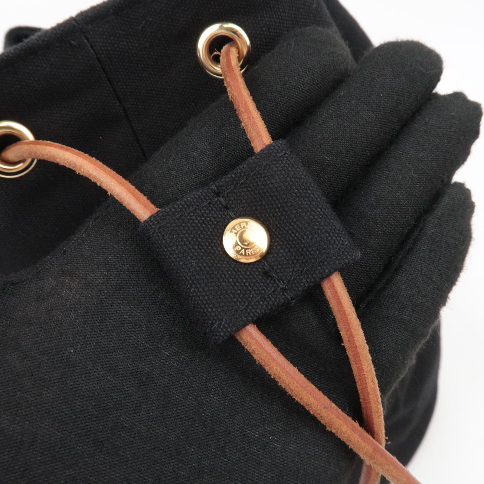 HERMES Polochon Mimil GM Canvas Shoulder Bag Black