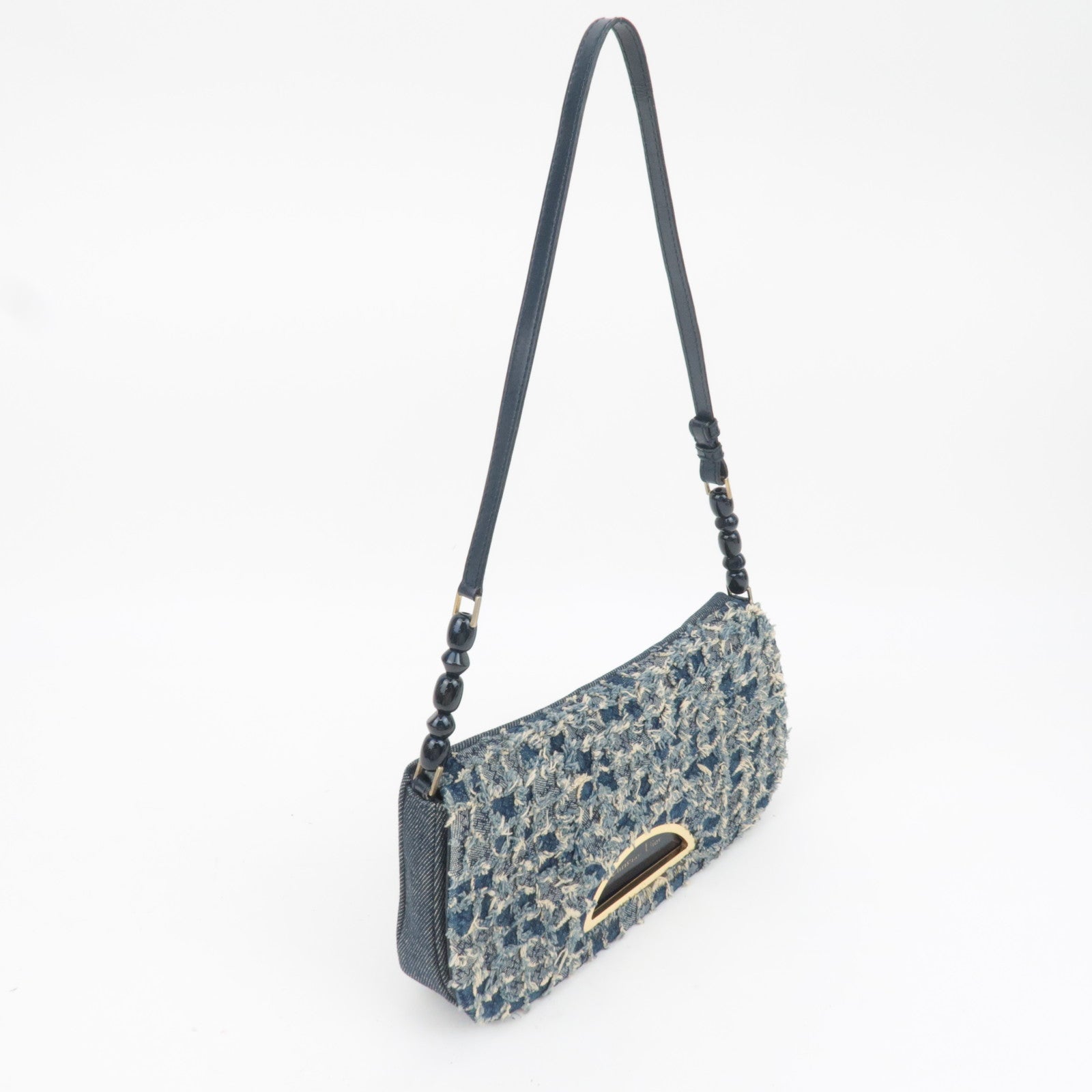Christian Dior Maris Pearl Denim Shoulder Bag Blue