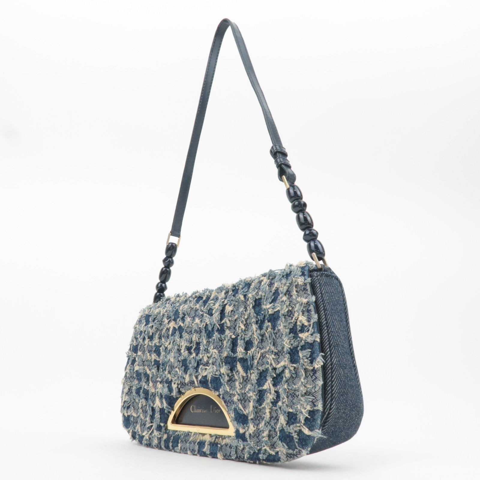 Christian Dior Maris Pearl Denim Shoulder Bag Blue