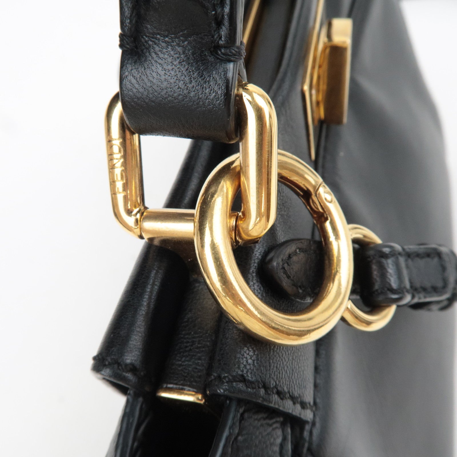 FENDI Peekaboo Mini 2Way Leather Handbag Black