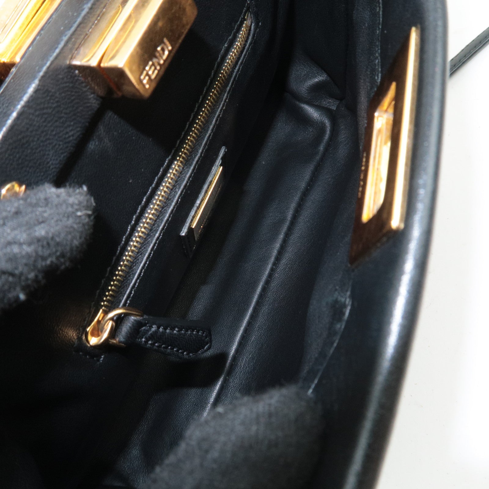 FENDI Peekaboo Mini 2Way Leather Handbag Black