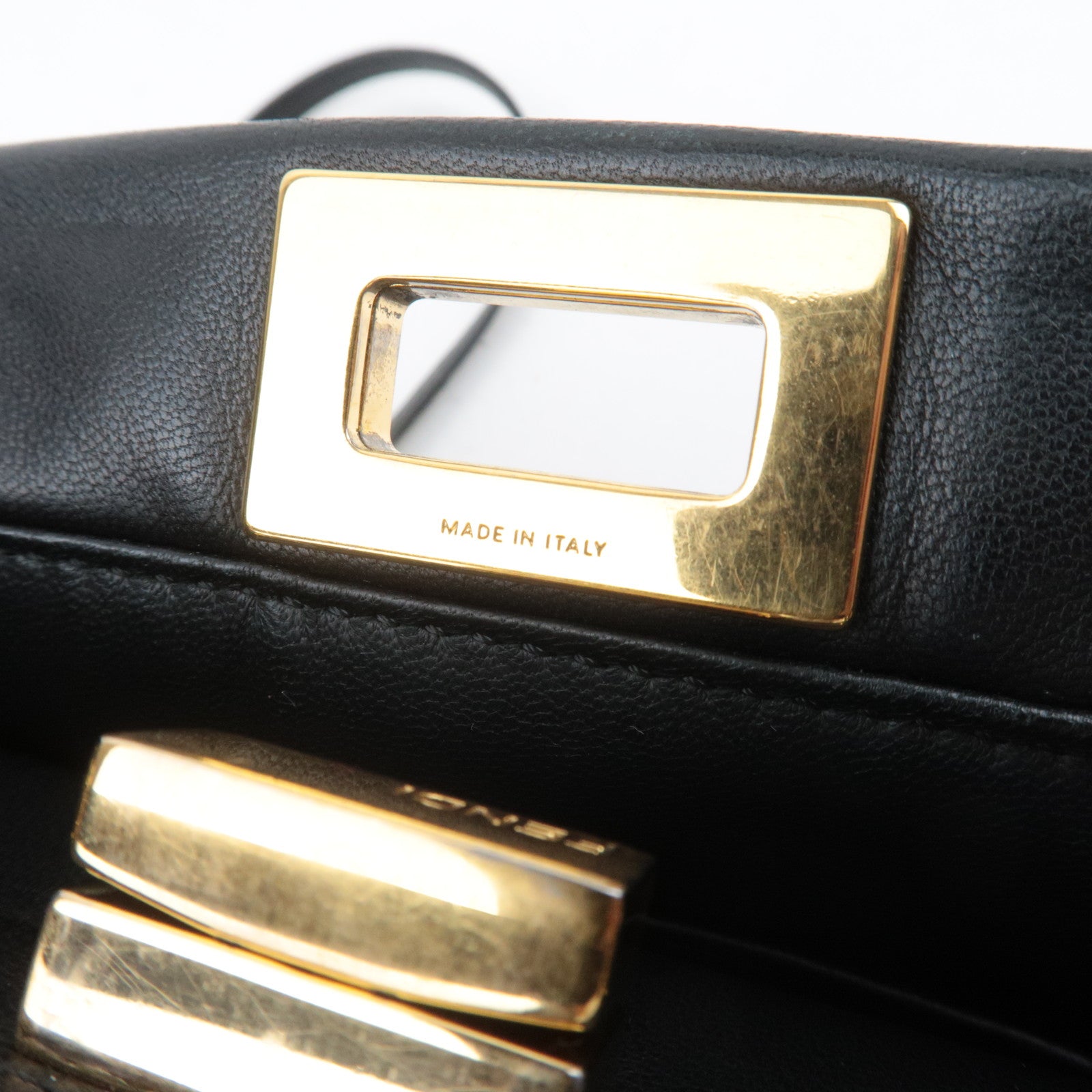 FENDI Peekaboo Mini 2Way Leather Handbag Black