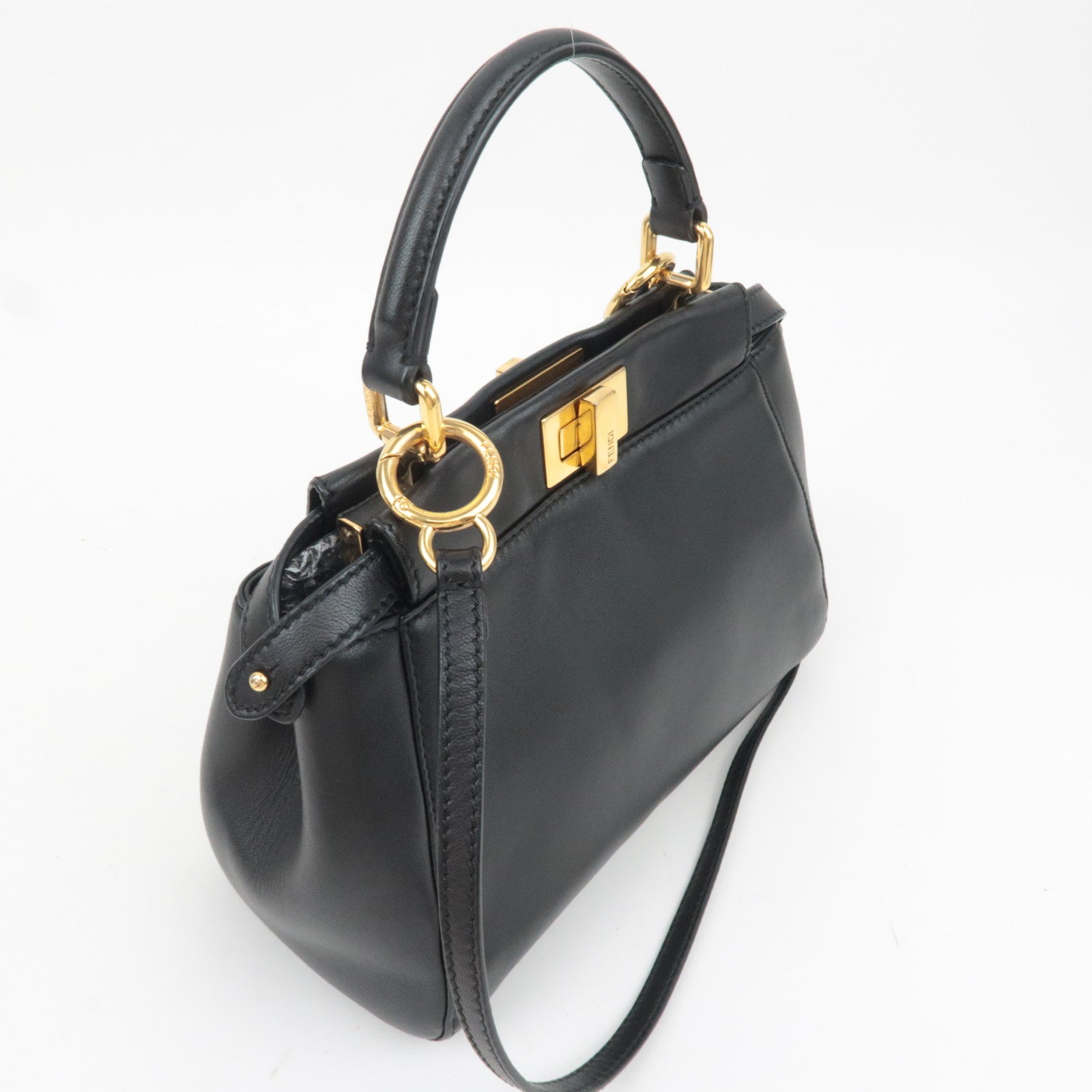FENDI Peekaboo Mini 2Way Leather Handbag Black