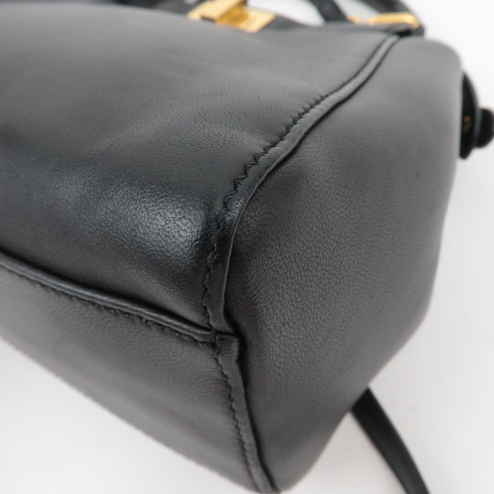 FENDI Peekaboo Mini 2Way Leather Handbag Black