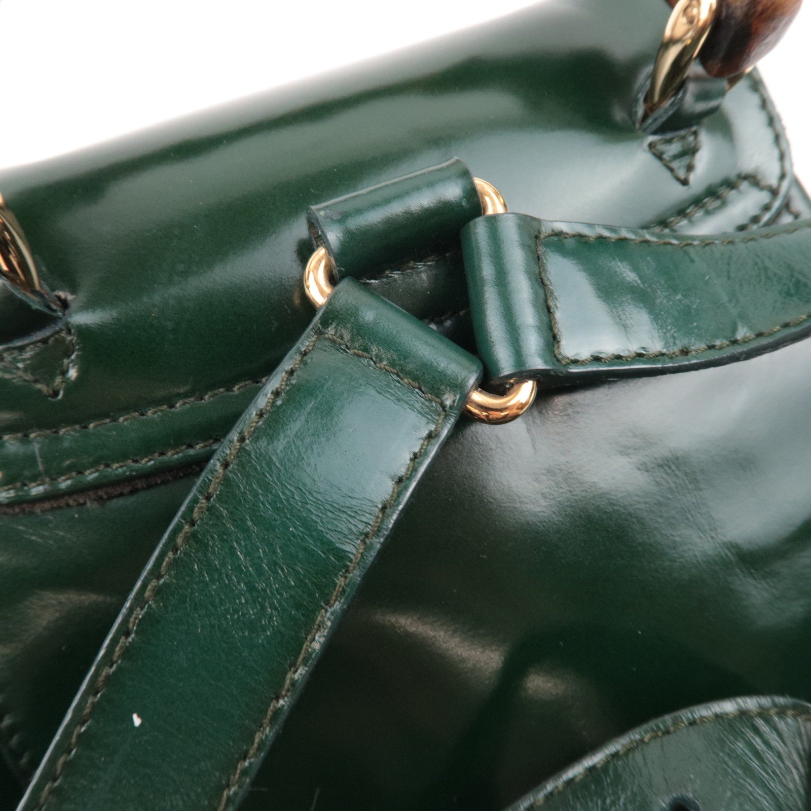 GUCCI Bamboo Leather Backpack Green 003.1998.0030