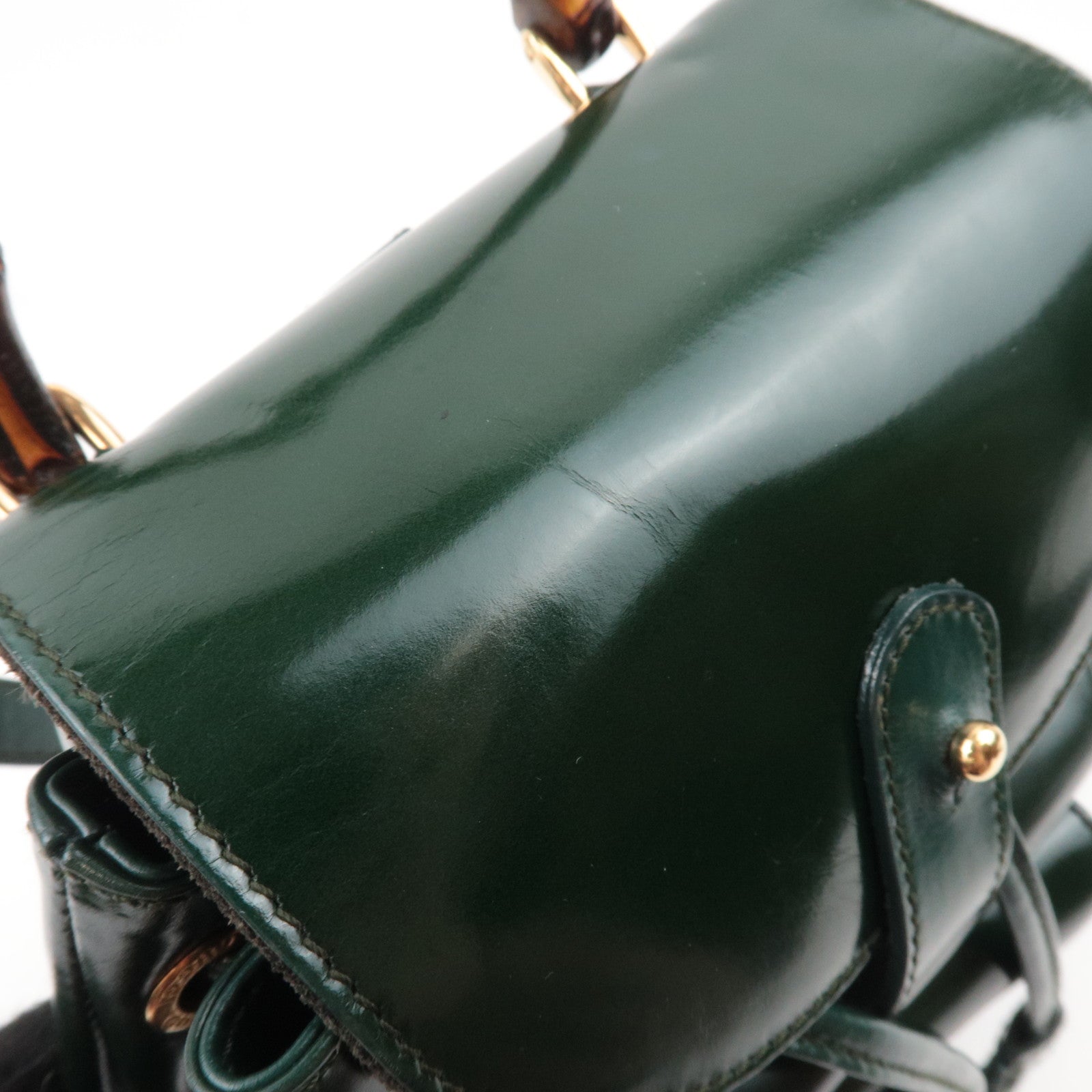 GUCCI Bamboo Leather Backpack Green 003.1998.0030