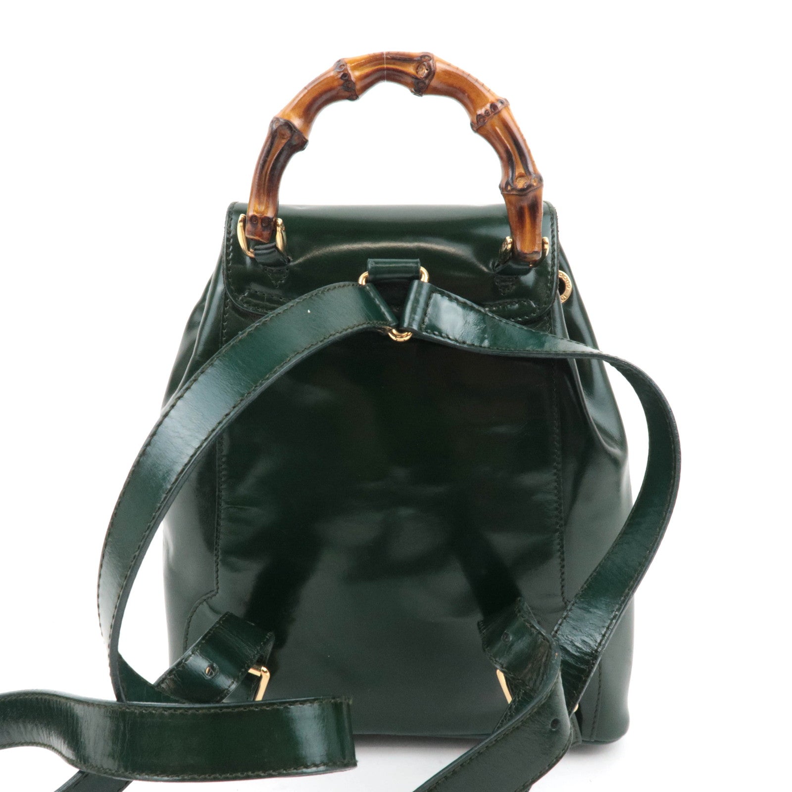 GUCCI Bamboo Leather Backpack Green 003.1998.0030