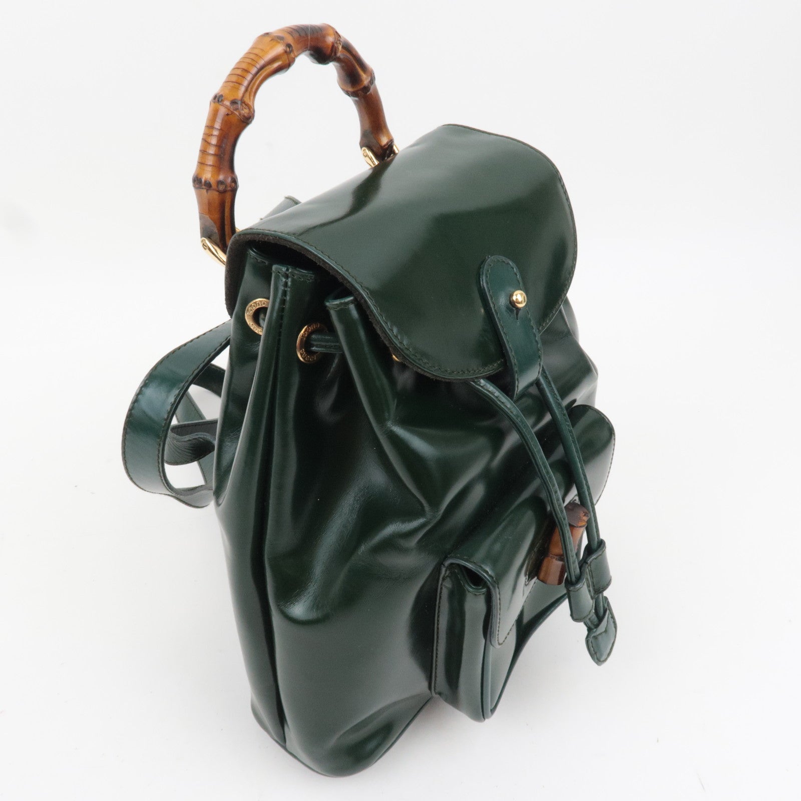 GUCCI Bamboo Leather Backpack Green 003.1998.0030