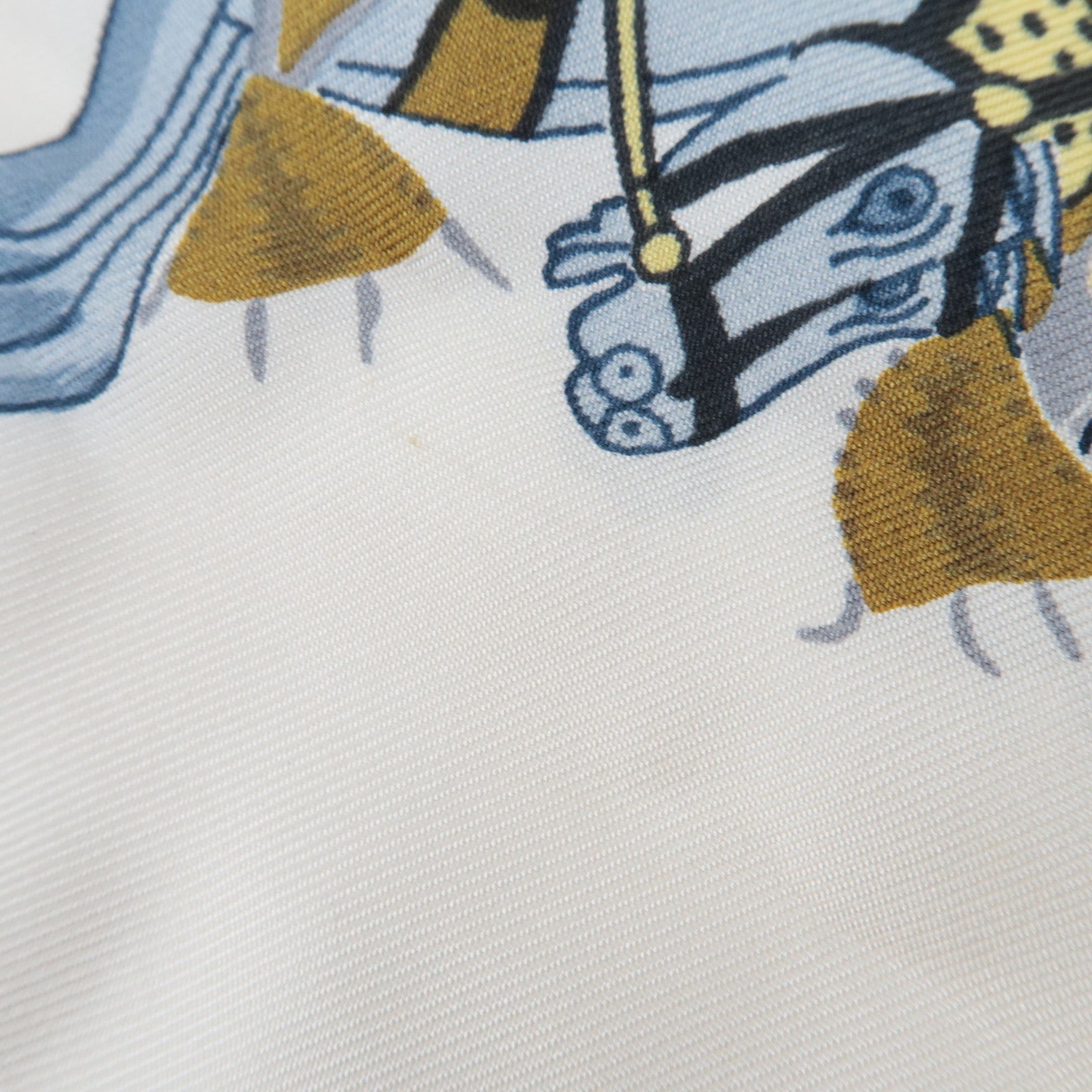 HERMES Carre 90 Scarf HARNAIS FRANCAIS PREMIER EMPIRE 100% Silk Ivory Blue