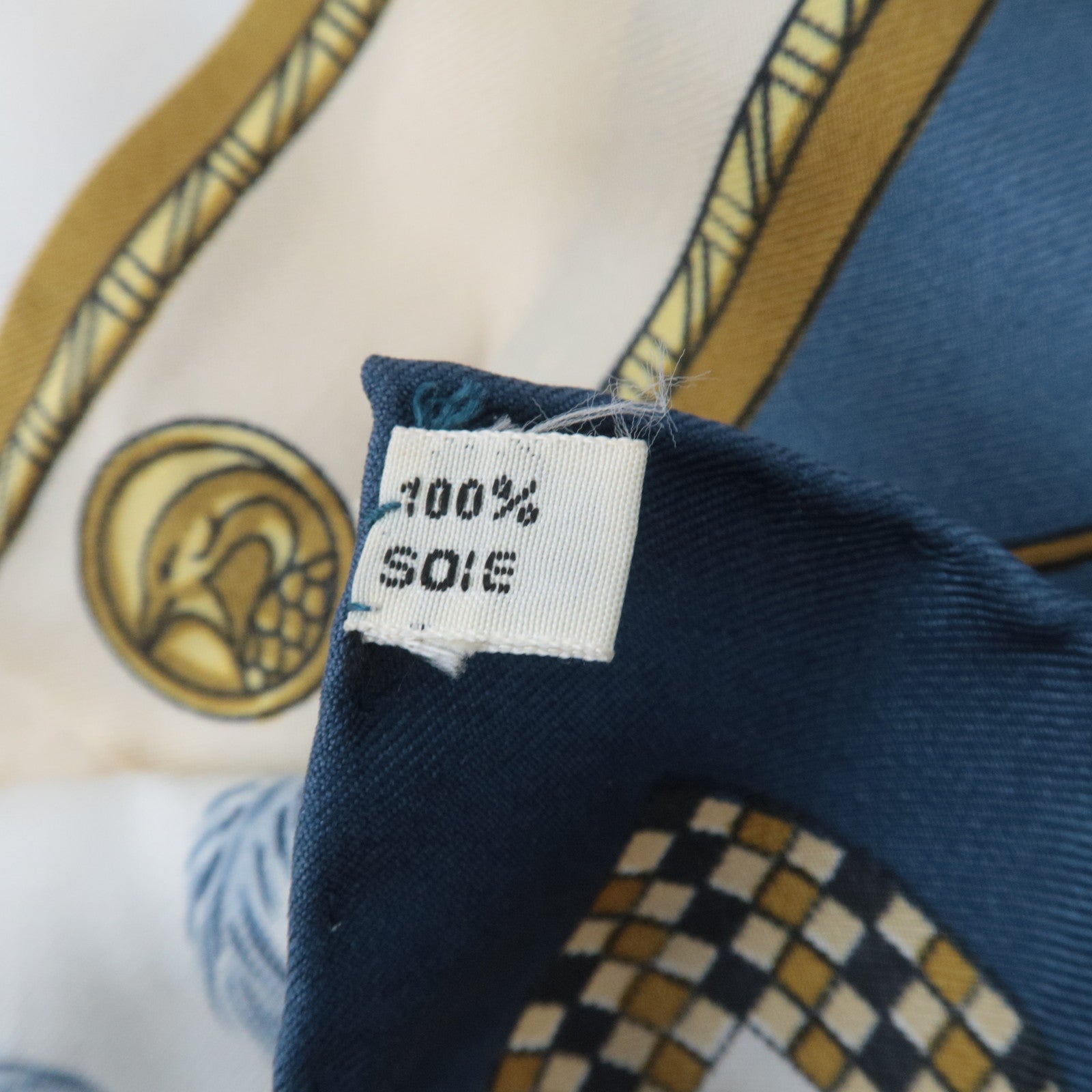 HERMES Carre 90 Scarf HARNAIS FRANCAIS PREMIER EMPIRE 100% Silk Ivory Blue