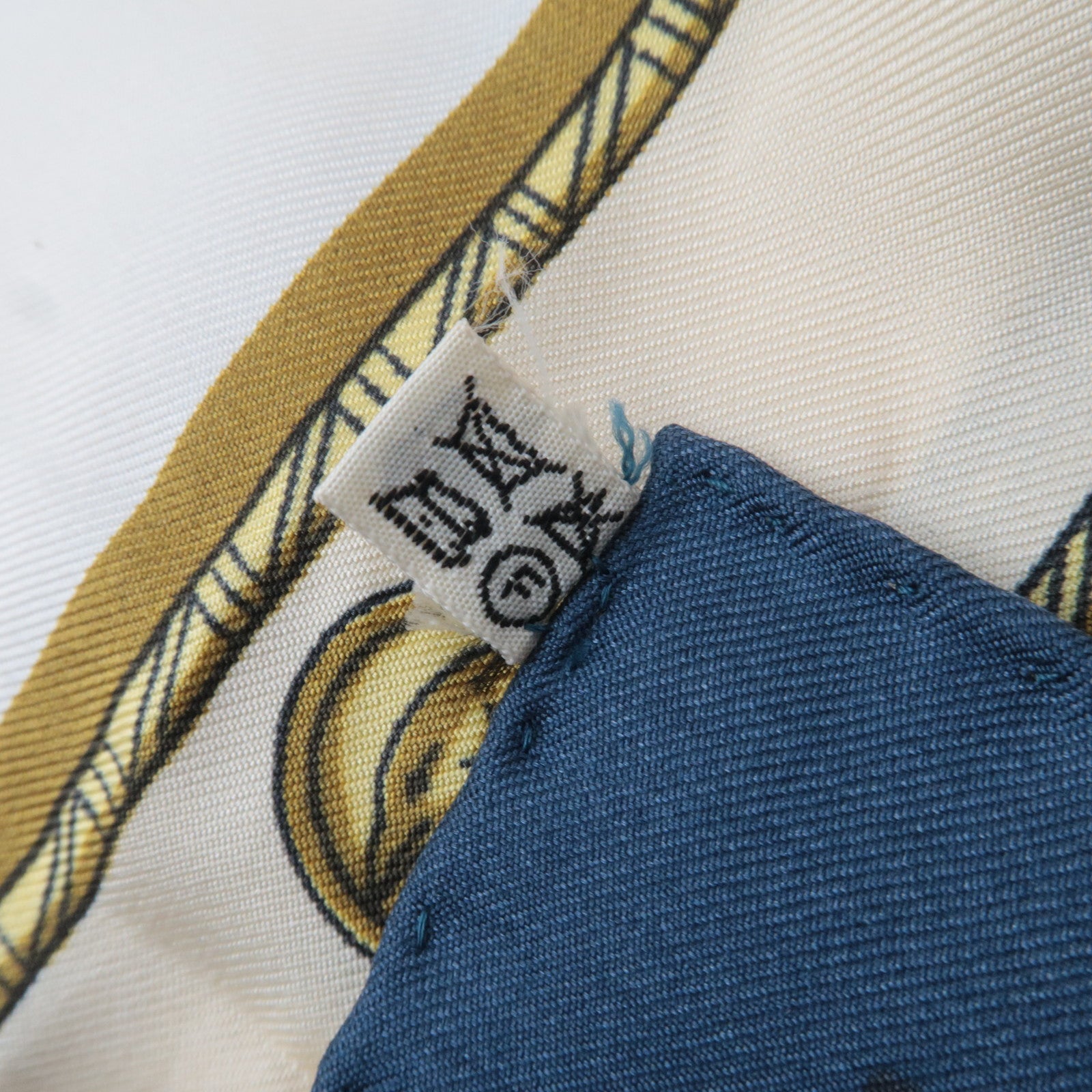 HERMES Carre 90 Scarf HARNAIS FRANCAIS PREMIER EMPIRE 100% Silk Ivory Blue