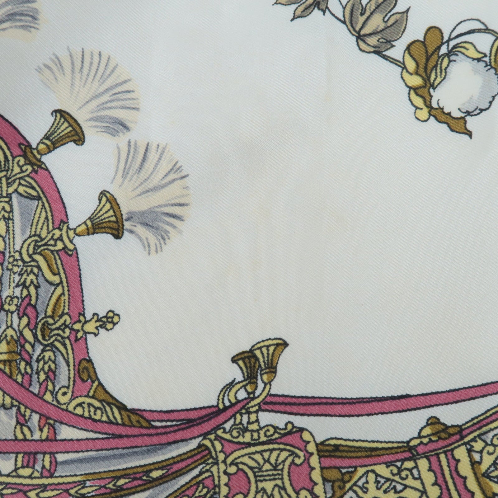 HERMES Carre 90 Scarf HARNAIS FRANCAIS PREMIER EMPIRE 100% Silk Ivory Blue