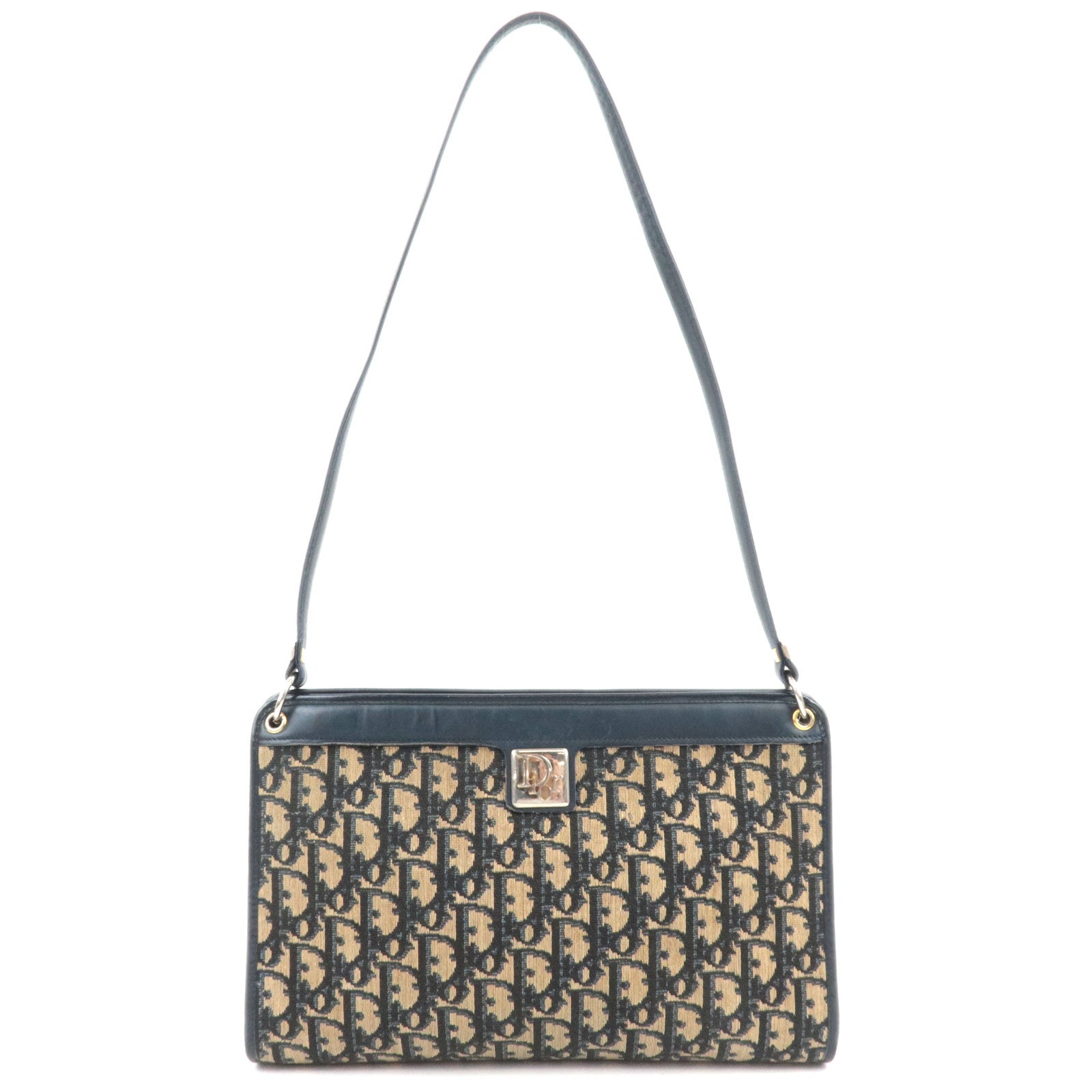 Christian Dior Trotter Canvas Leather Shoulder Bag Navy   88961