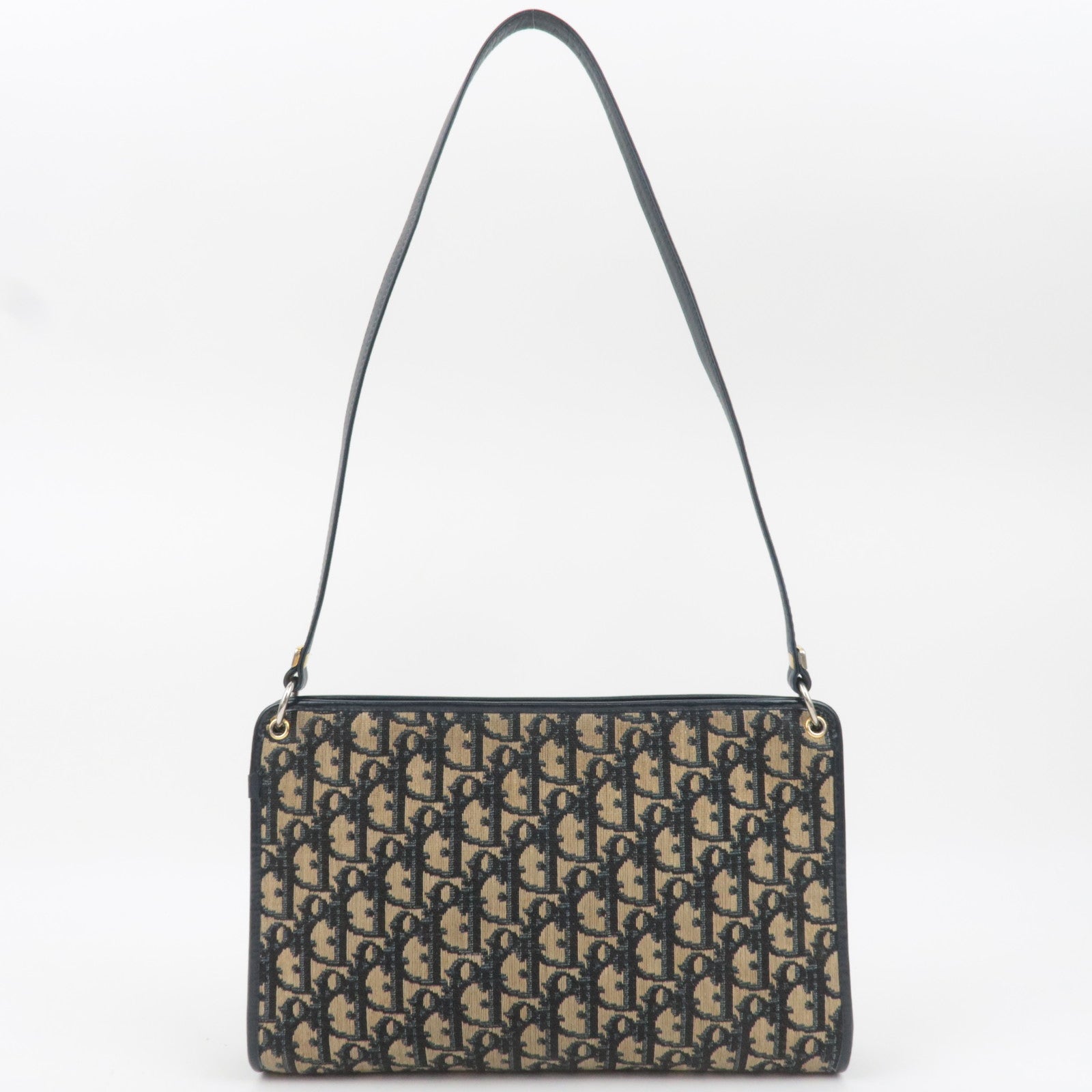 Christian Dior Trotter Canvas Leather Shoulder Bag Navy
