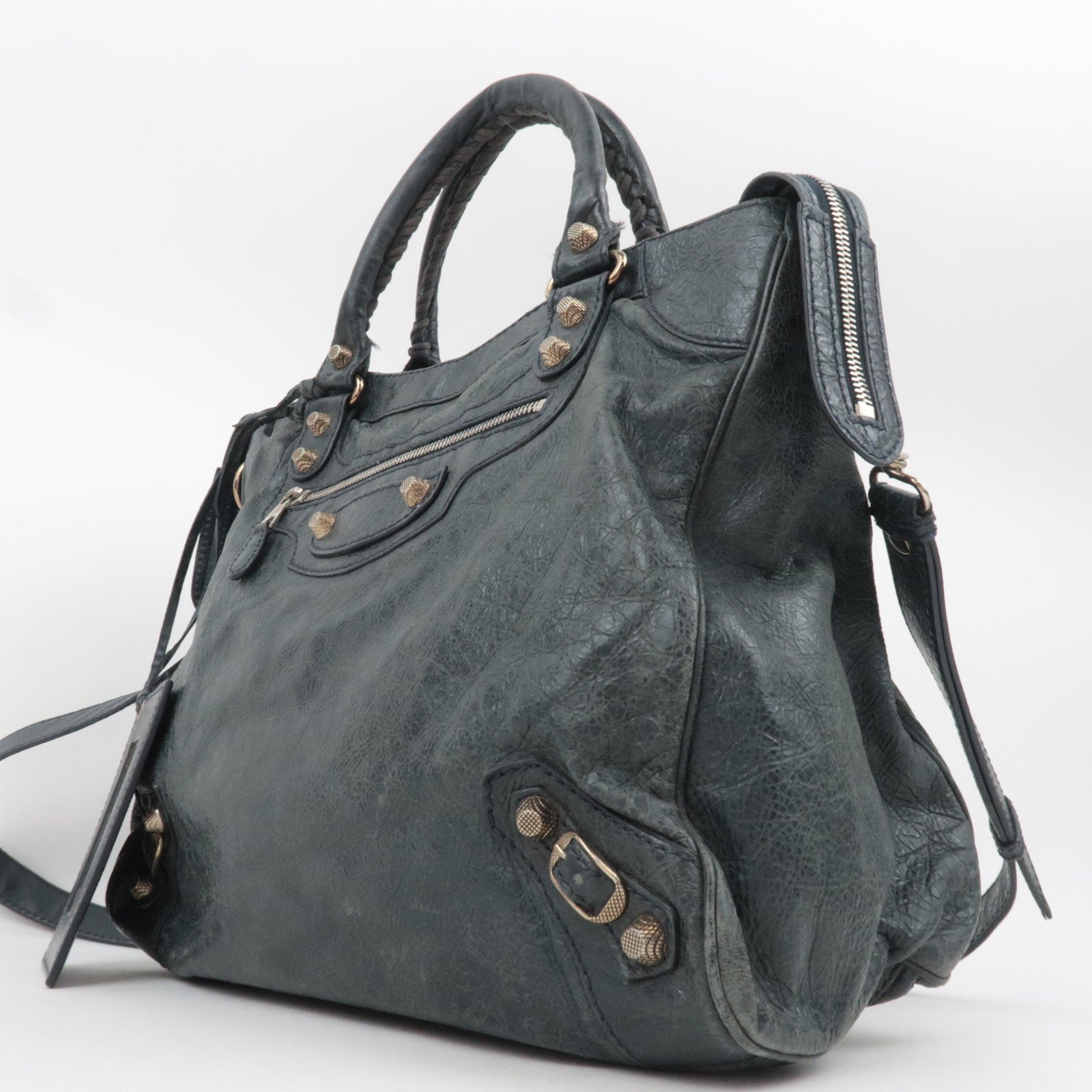 BALENCIAGA The Giant Velo 2Way Leather Handbag Black 282010
