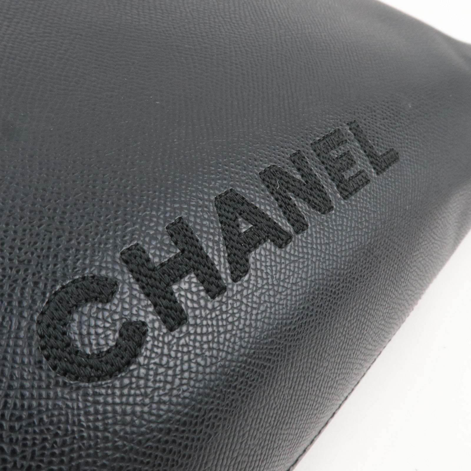 CHANEL Logo Leather Tote Bag Black