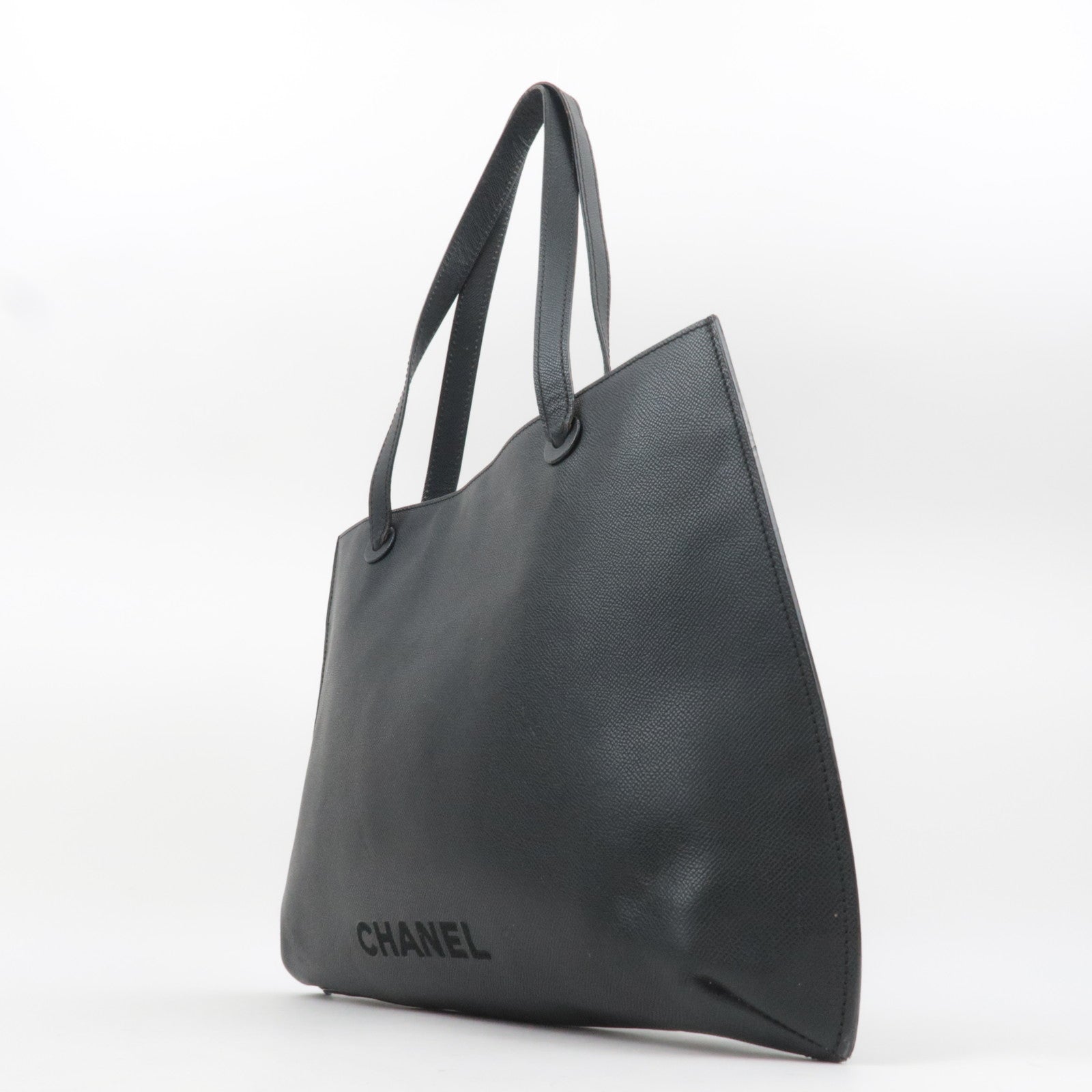 CHANEL Logo Leather Tote Bag Black