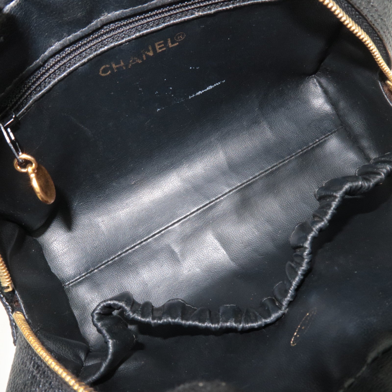 CHANEL Coco Mark Caviarskin Pouch Black