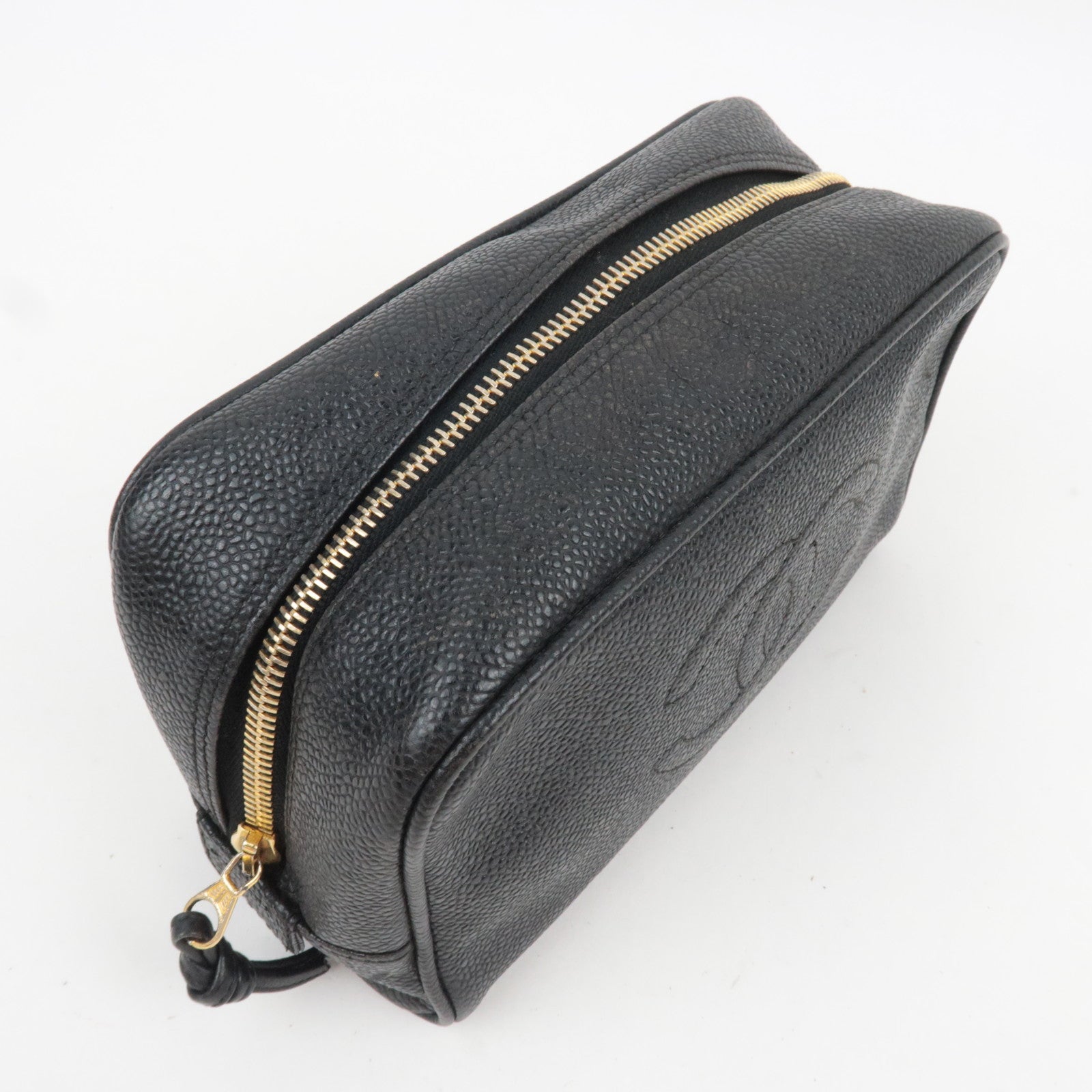 CHANEL Coco Mark Caviarskin Pouch Black