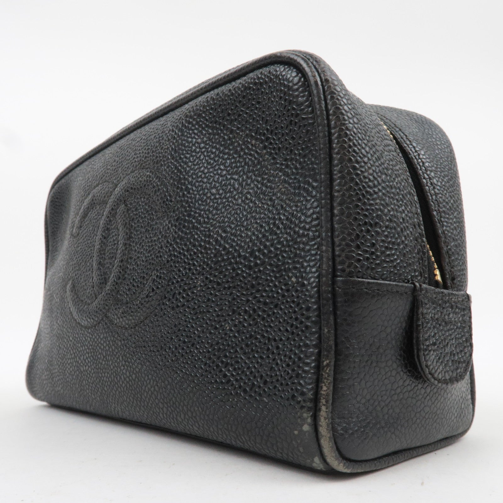 CHANEL Coco Mark Caviarskin Pouch Black