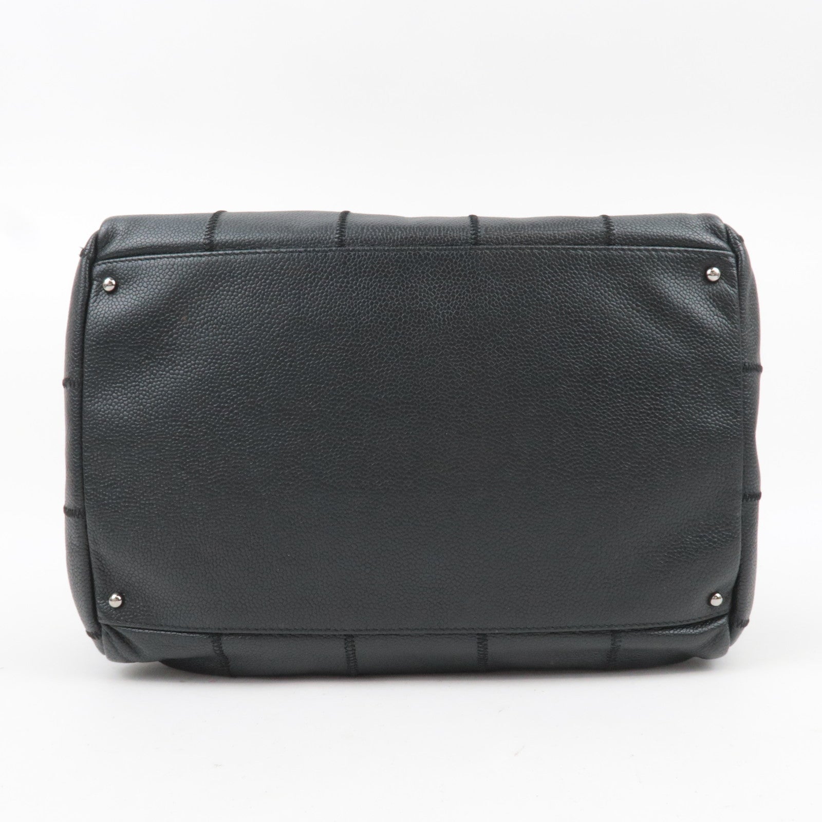 CHANEL Chocolate Bar Caviarskin Mini Boston Bag Black Silver HDW A26135