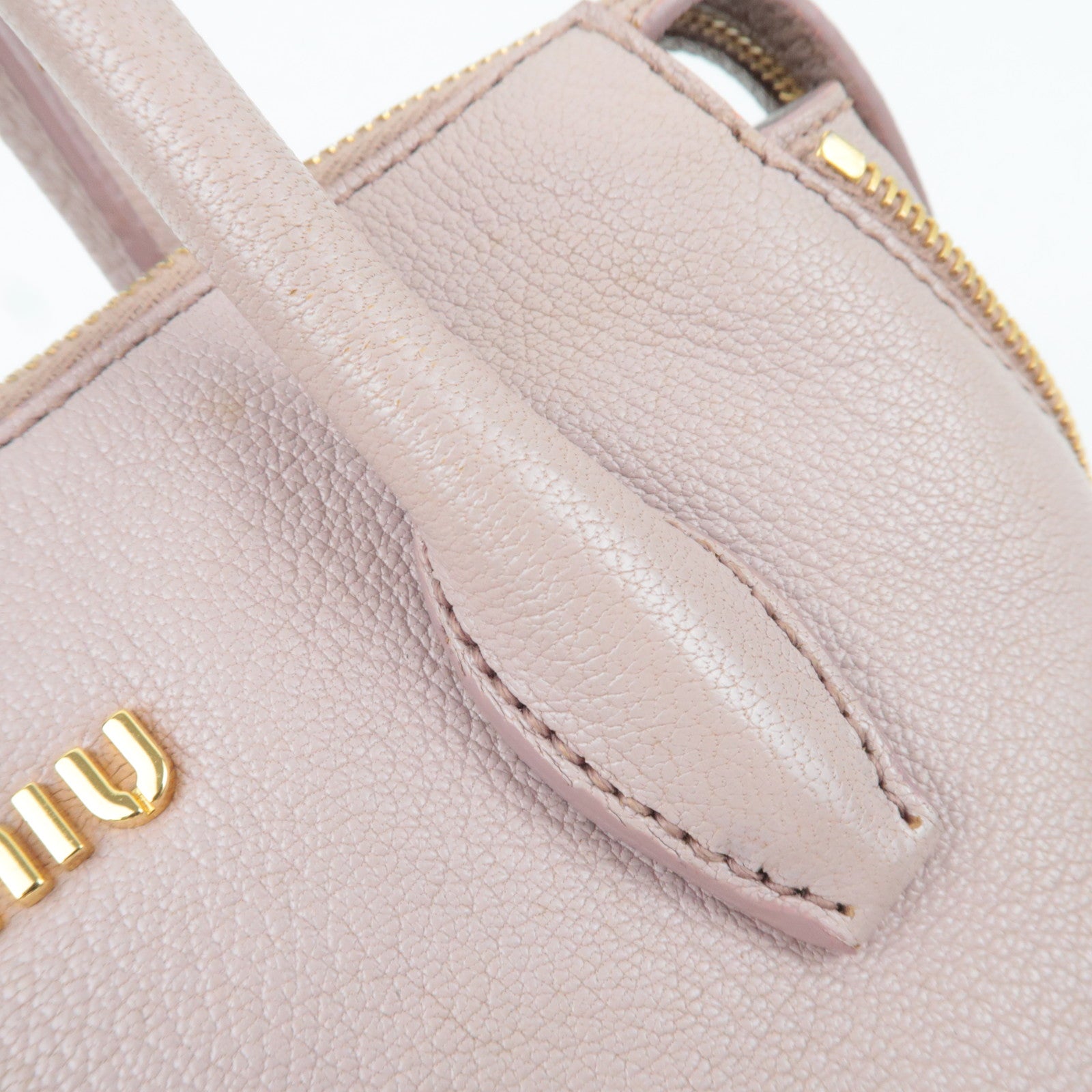 MIU MIU 2Way Leather Handbag Pink Beige