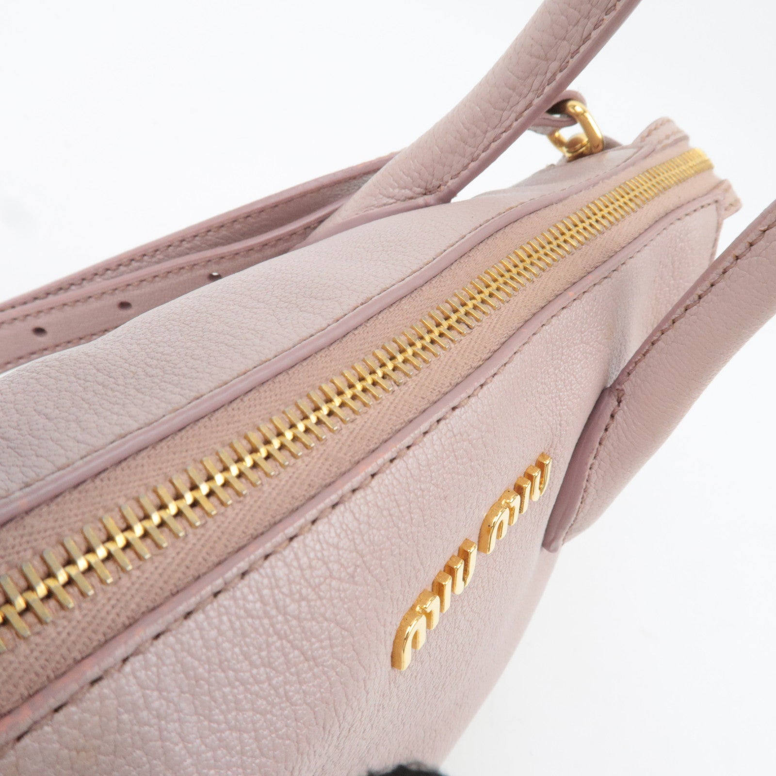MIU MIU 2Way Leather Handbag Pink Beige
