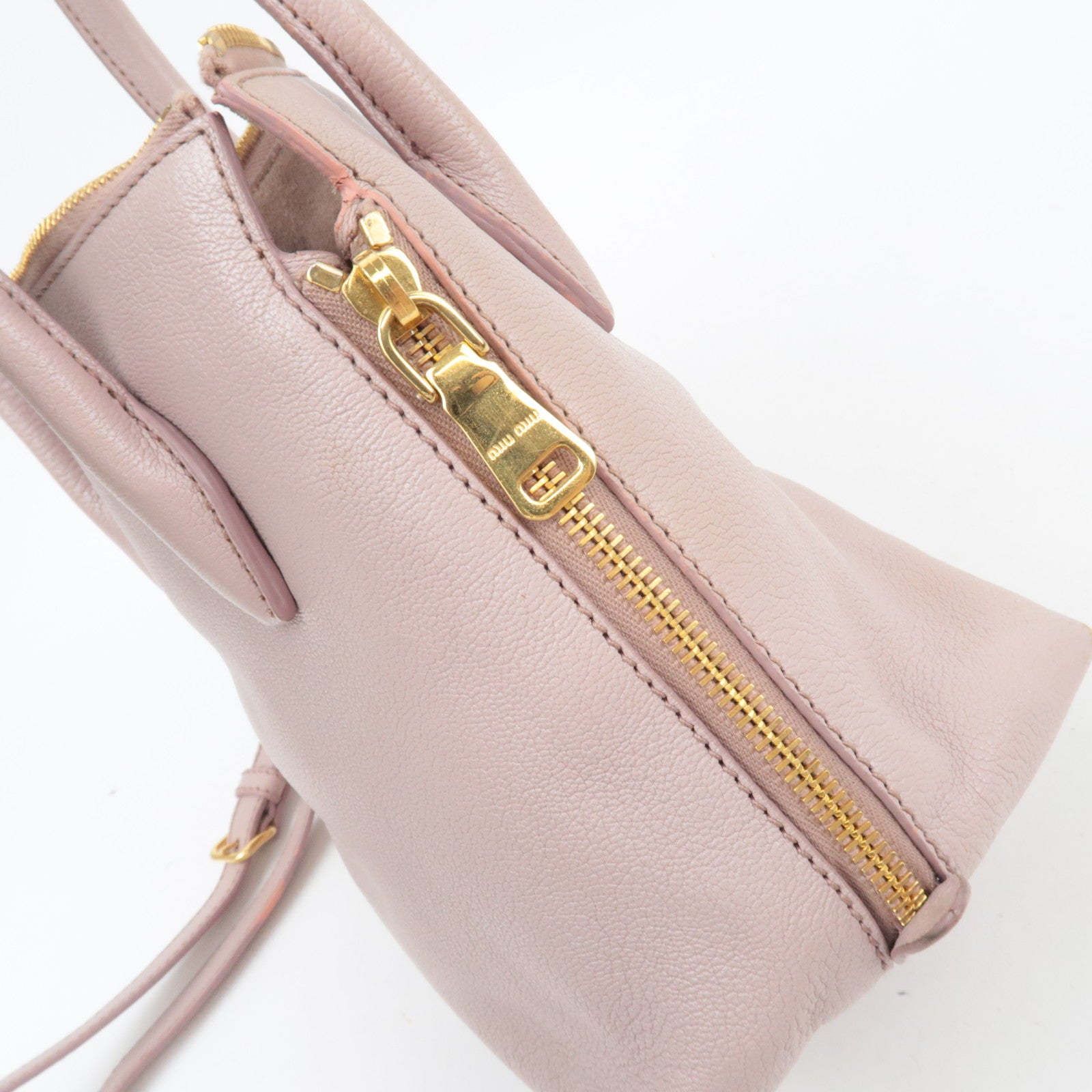 MIU MIU 2Way Leather Handbag Pink Beige