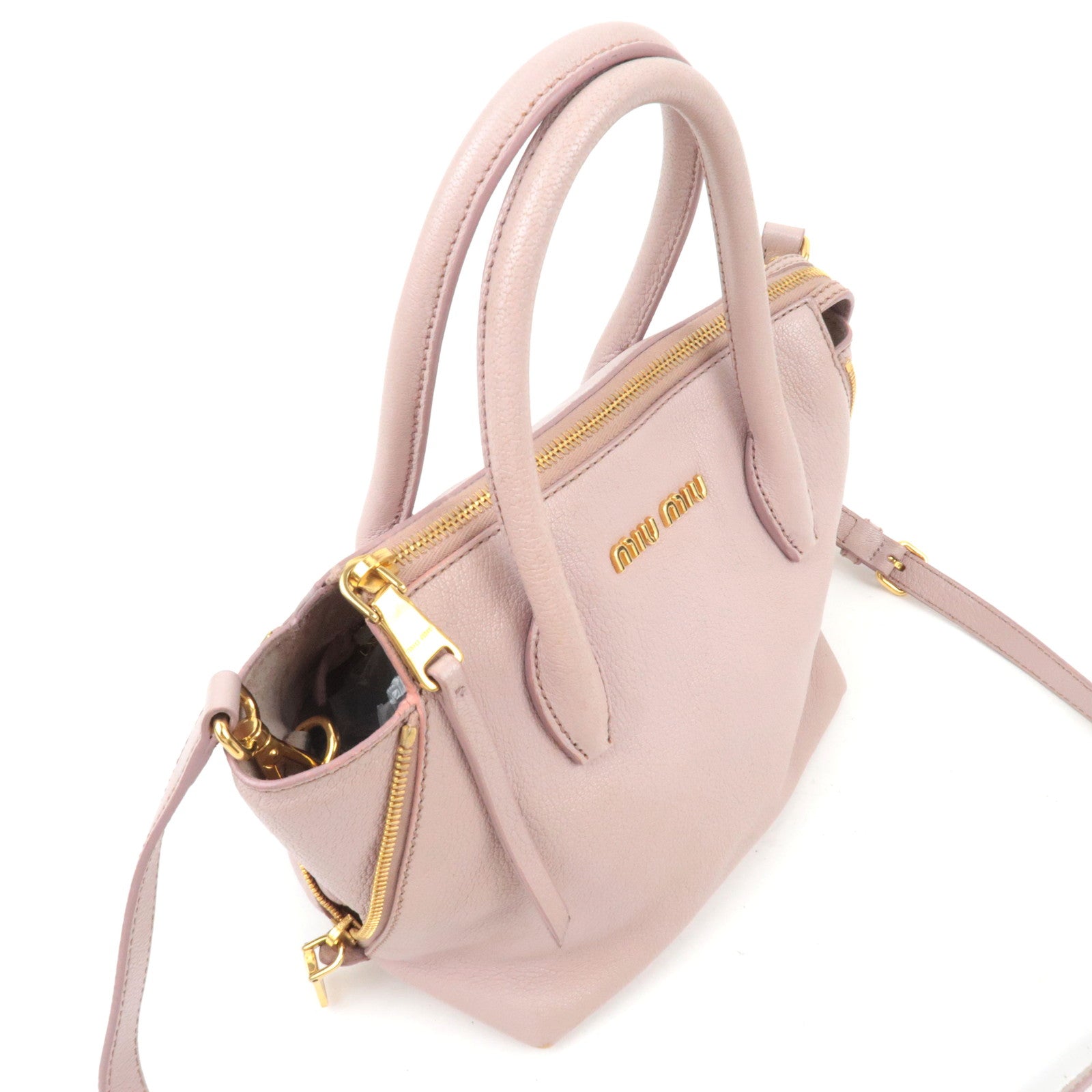 MIU MIU 2Way Leather Handbag Pink Beige