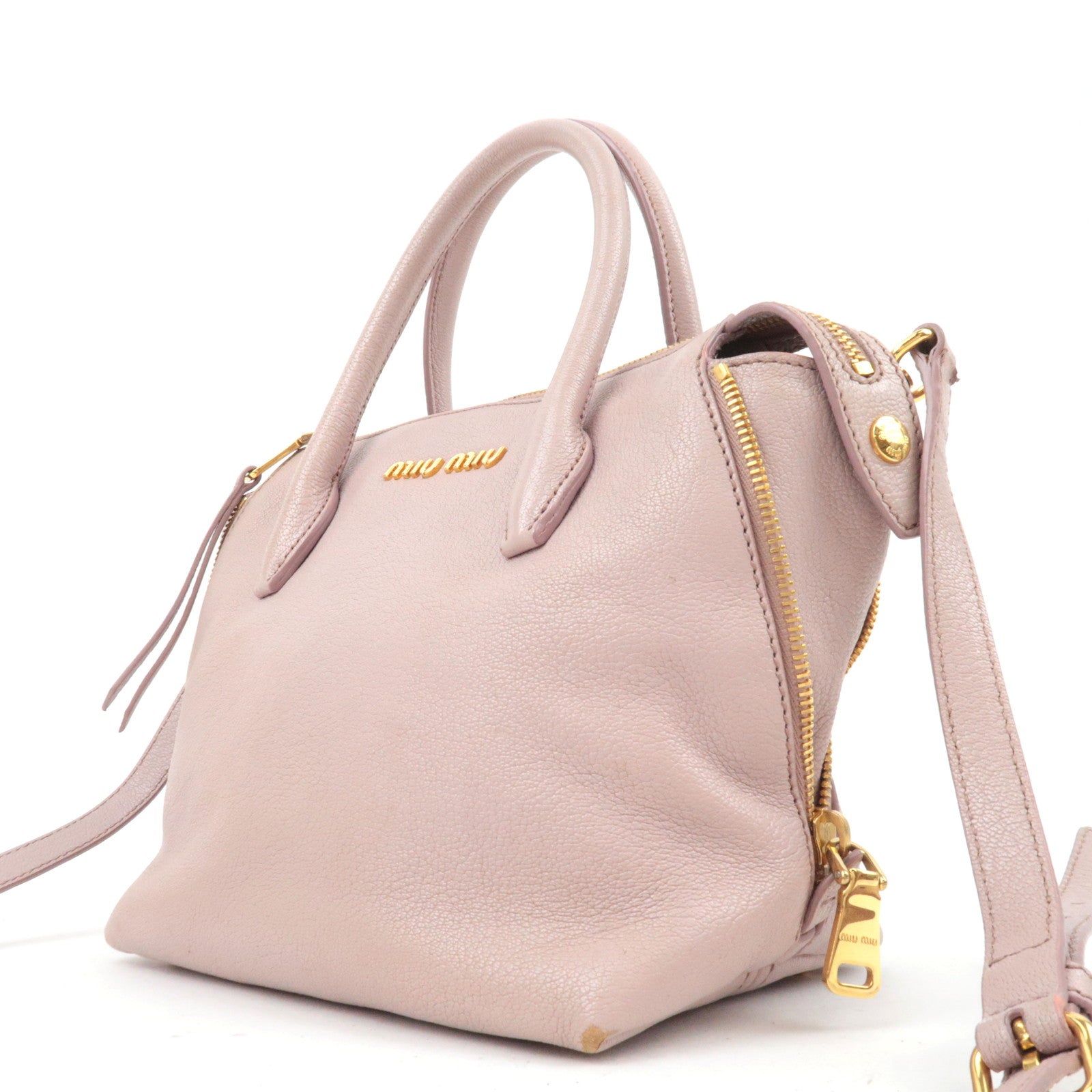 MIU MIU 2Way Leather Handbag Pink Beige