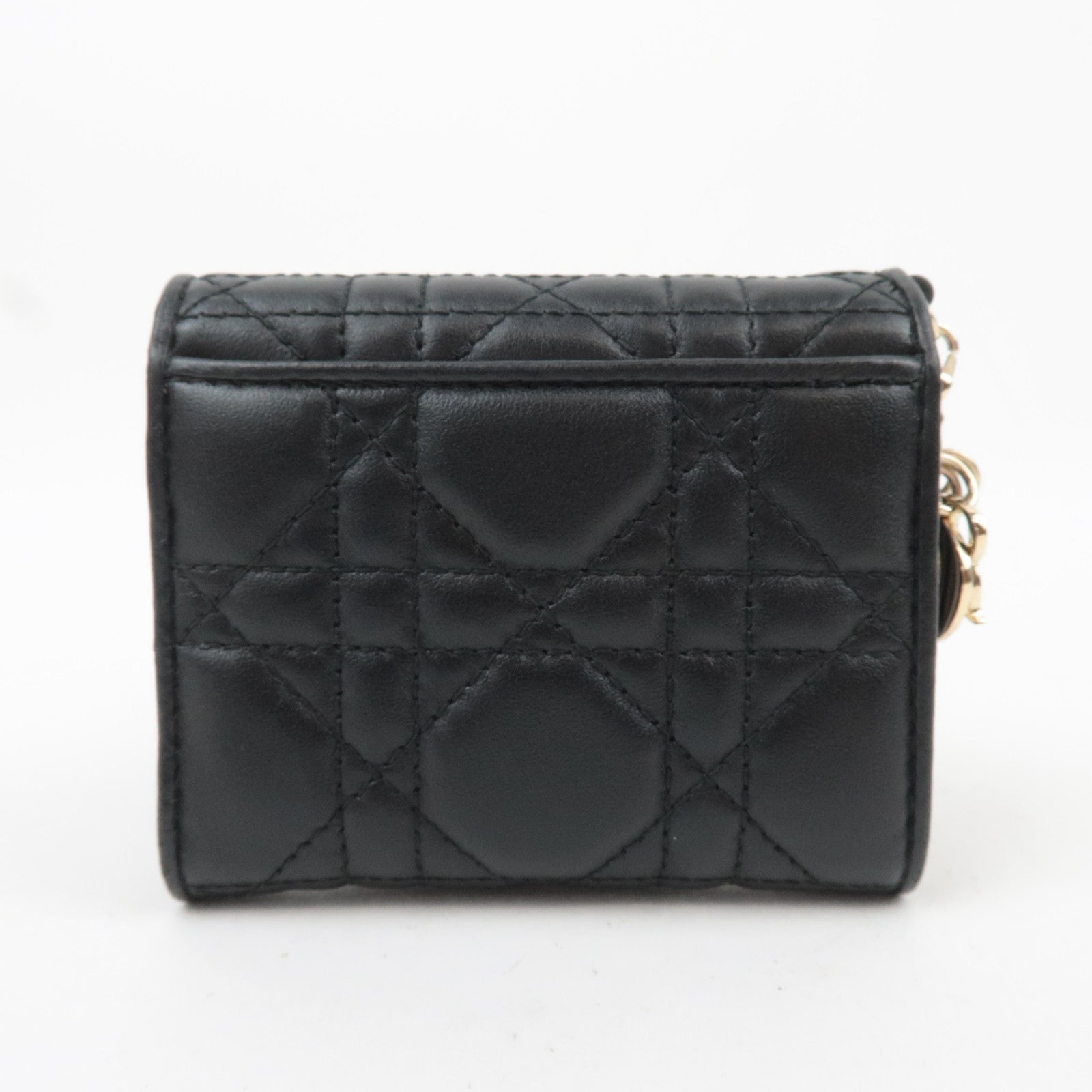 Christian Dior Cannage Lotus Wallet Leather Black