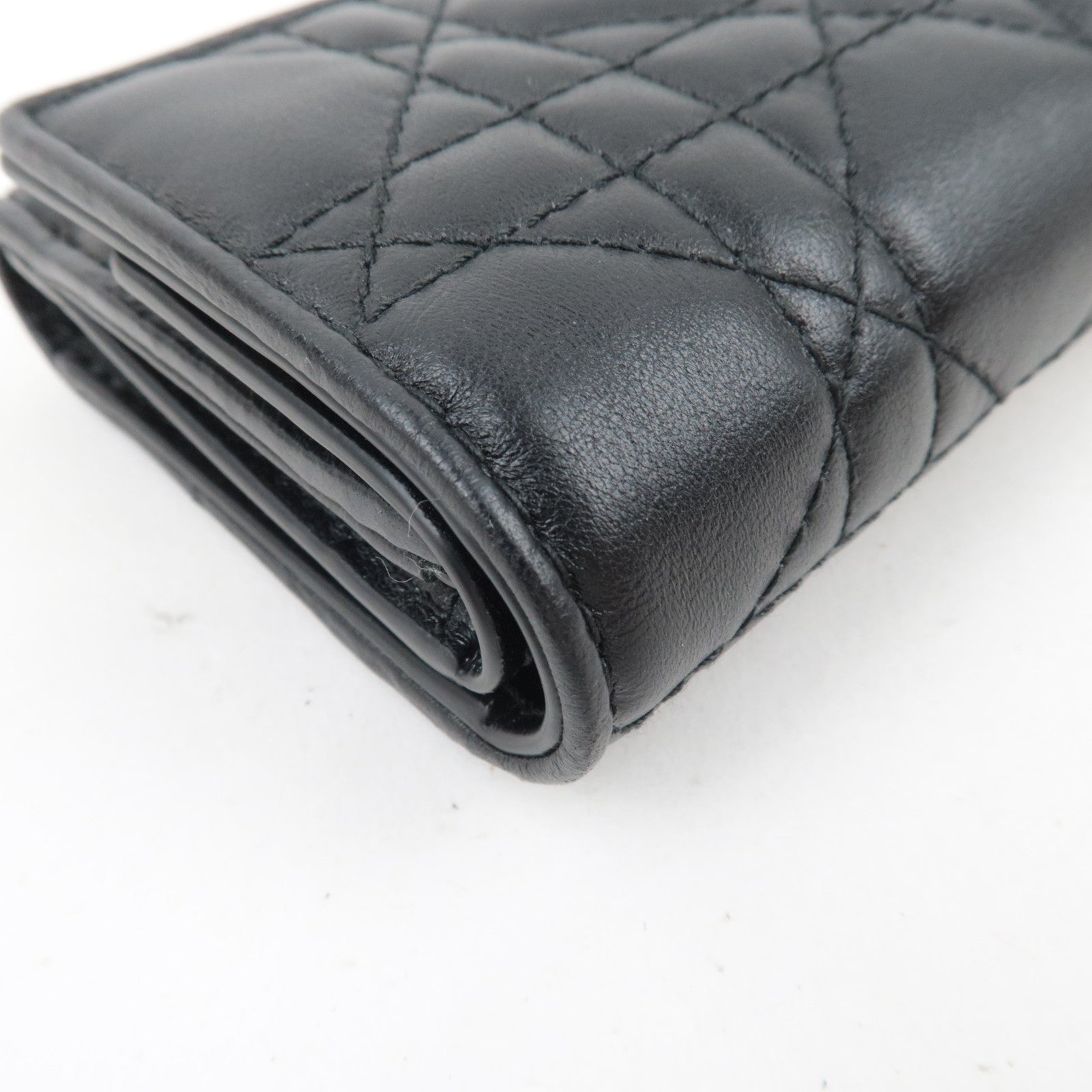 Christian Dior Cannage Lotus Wallet Leather Black