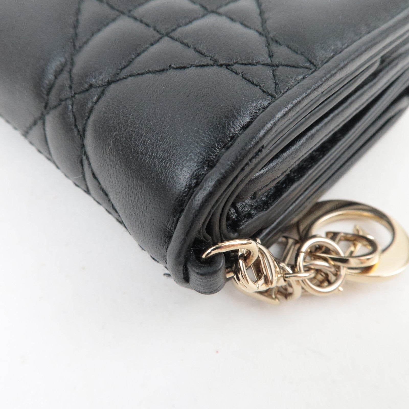 Christian Dior Cannage Lotus Wallet Leather Black