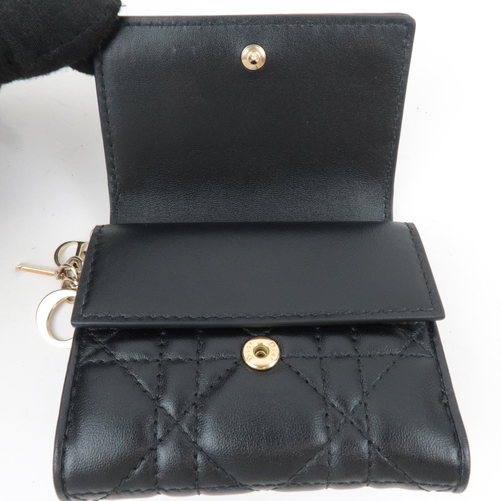 Christian Dior Cannage Lotus Wallet Leather Black