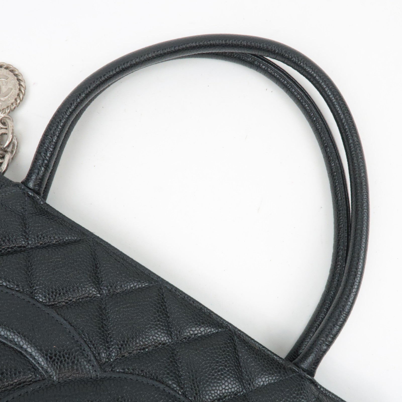 CHANEL Medallion Tote Bag Caviarskin Black Silver HDW A01804