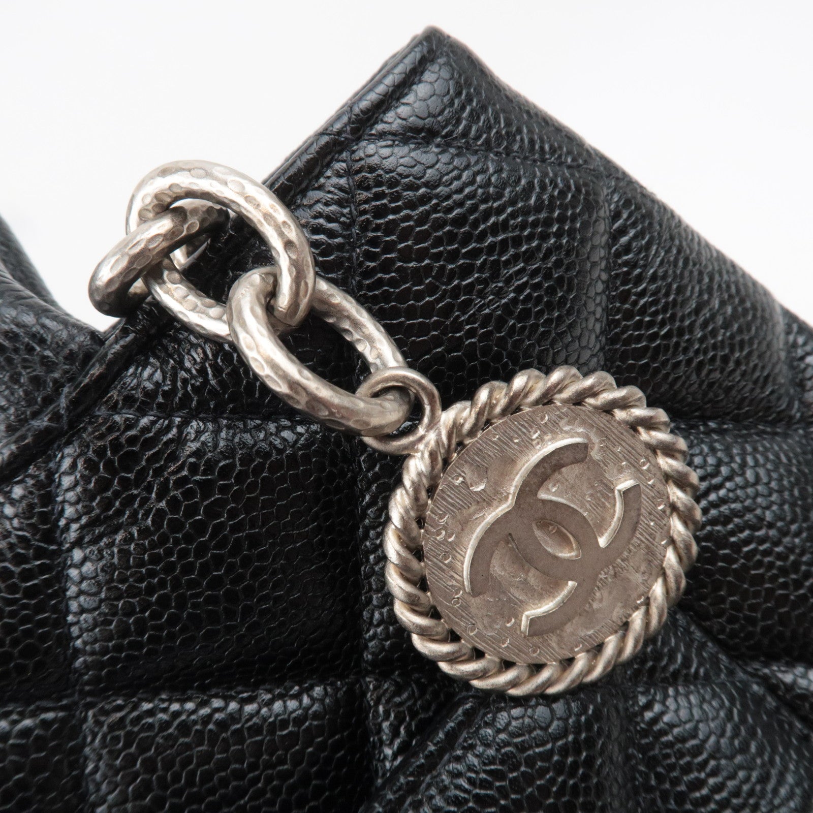 CHANEL Medallion Tote Bag Caviarskin Black Silver HDW A01804