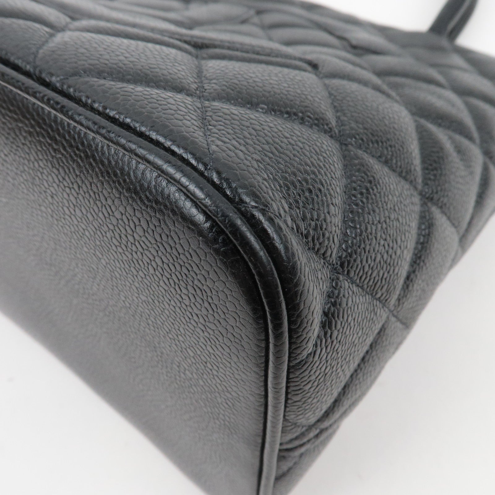 CHANEL Medallion Tote Bag Caviarskin Black Silver HDW A01804