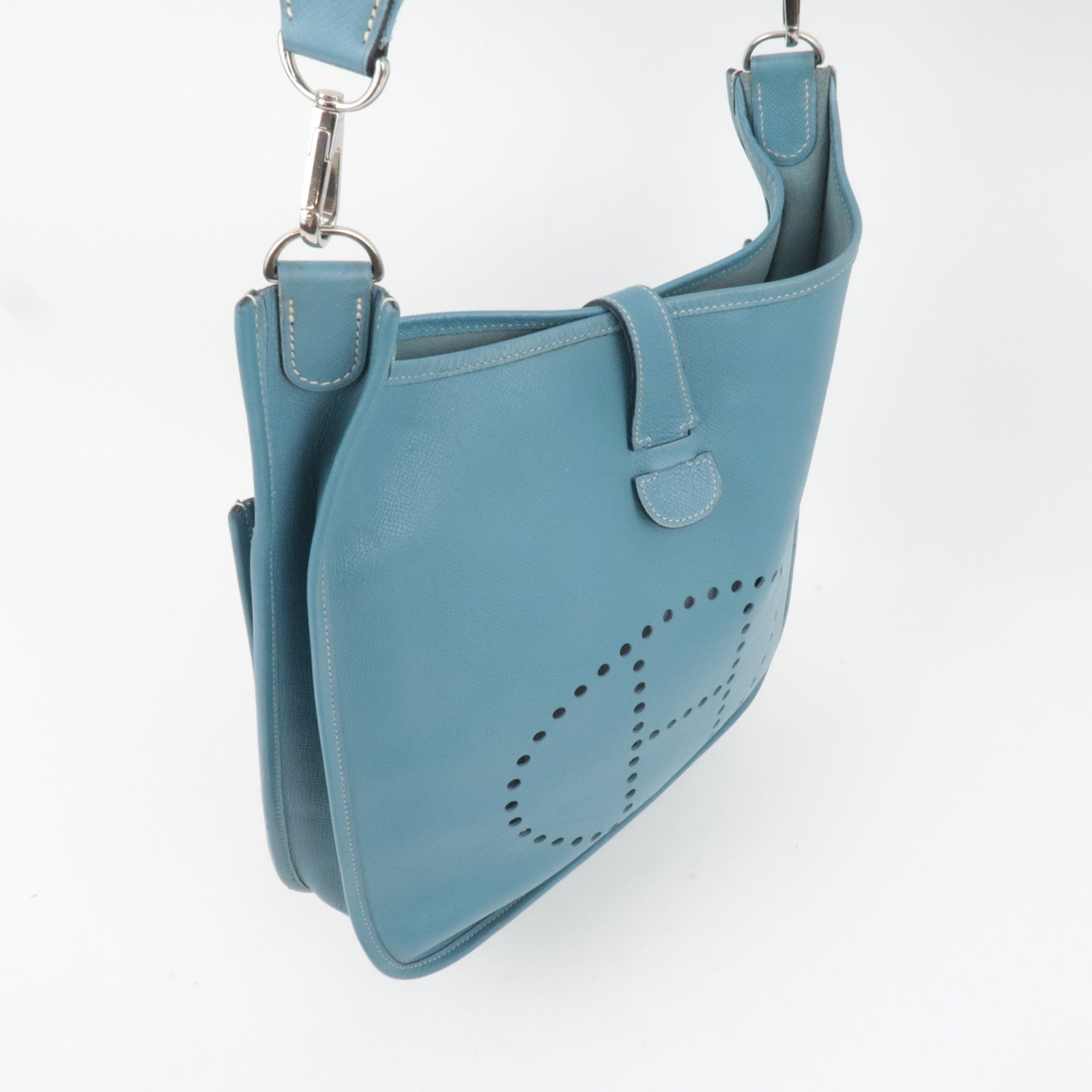 HERMES Evelyne 2 GM Shoulder Bag Veau Epsom □J Stamp (2006) Blue Gene