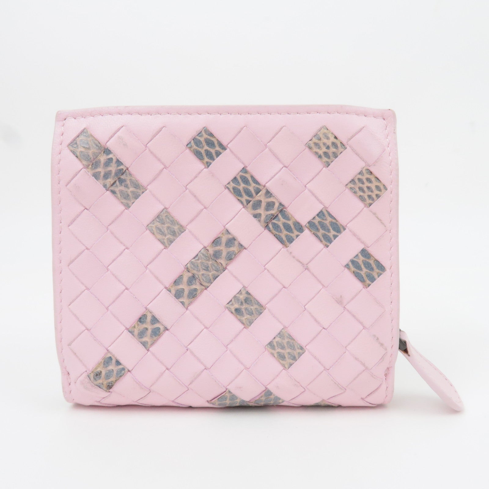 BOTTEGA VENETA Intrecciato Leather Wallet Pink Gray