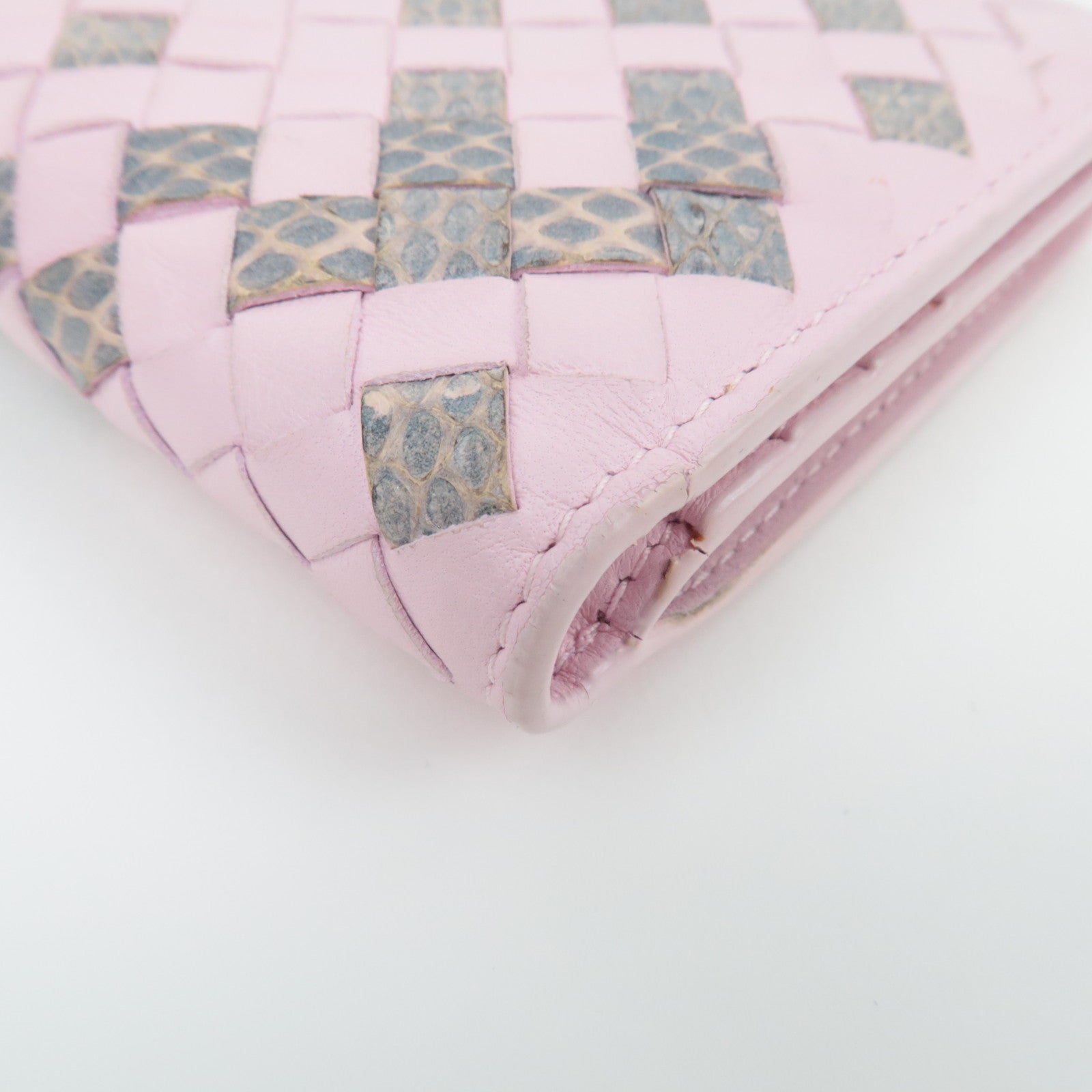 BOTTEGA VENETA Intrecciato Leather Wallet Pink Gray