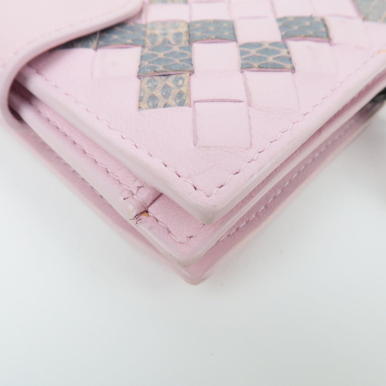 BOTTEGA VENETA Intrecciato Leather Wallet Pink Gray