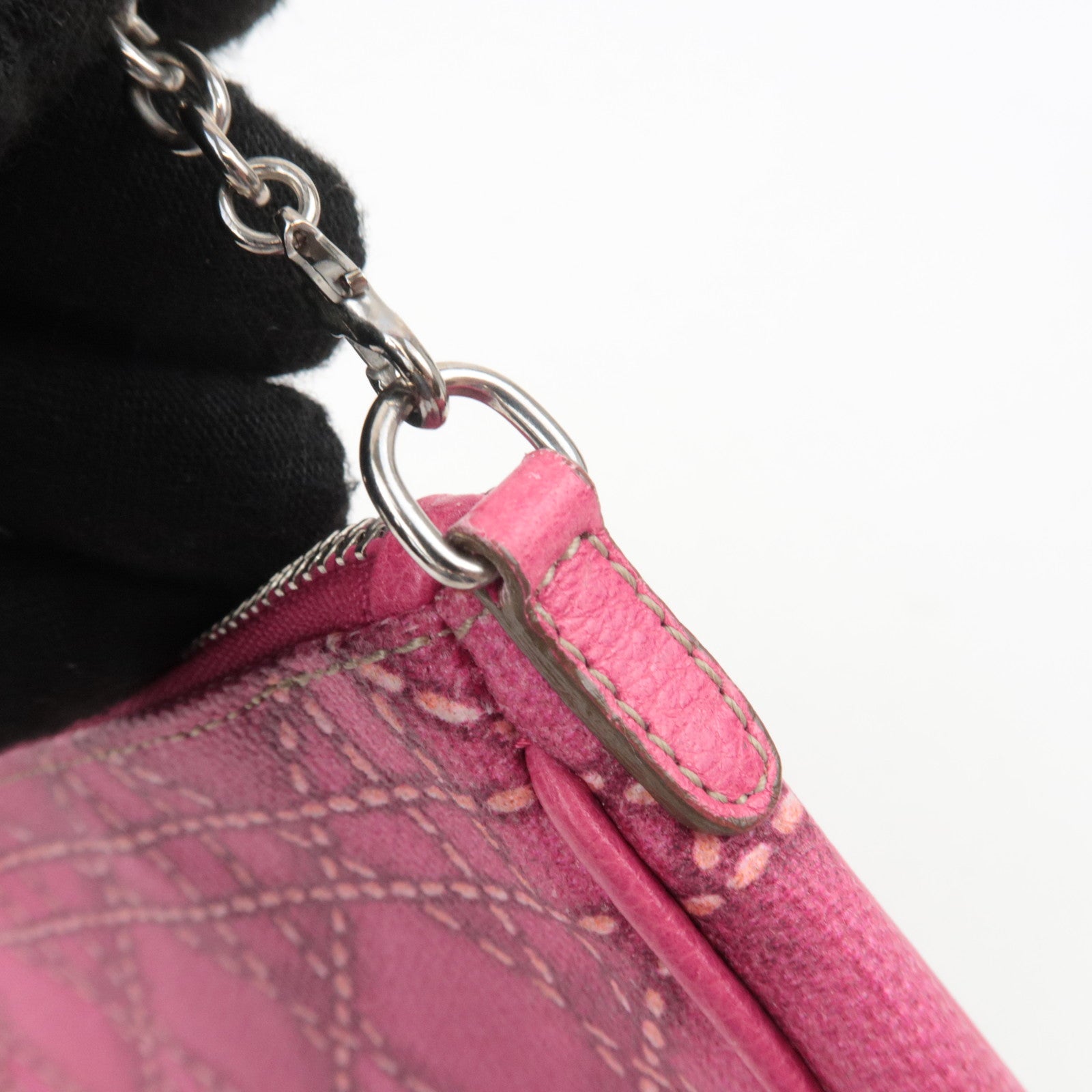 Christian Dior Lady Dior Cannage Print PVC Leather Accessory Pouch Handbag Pink