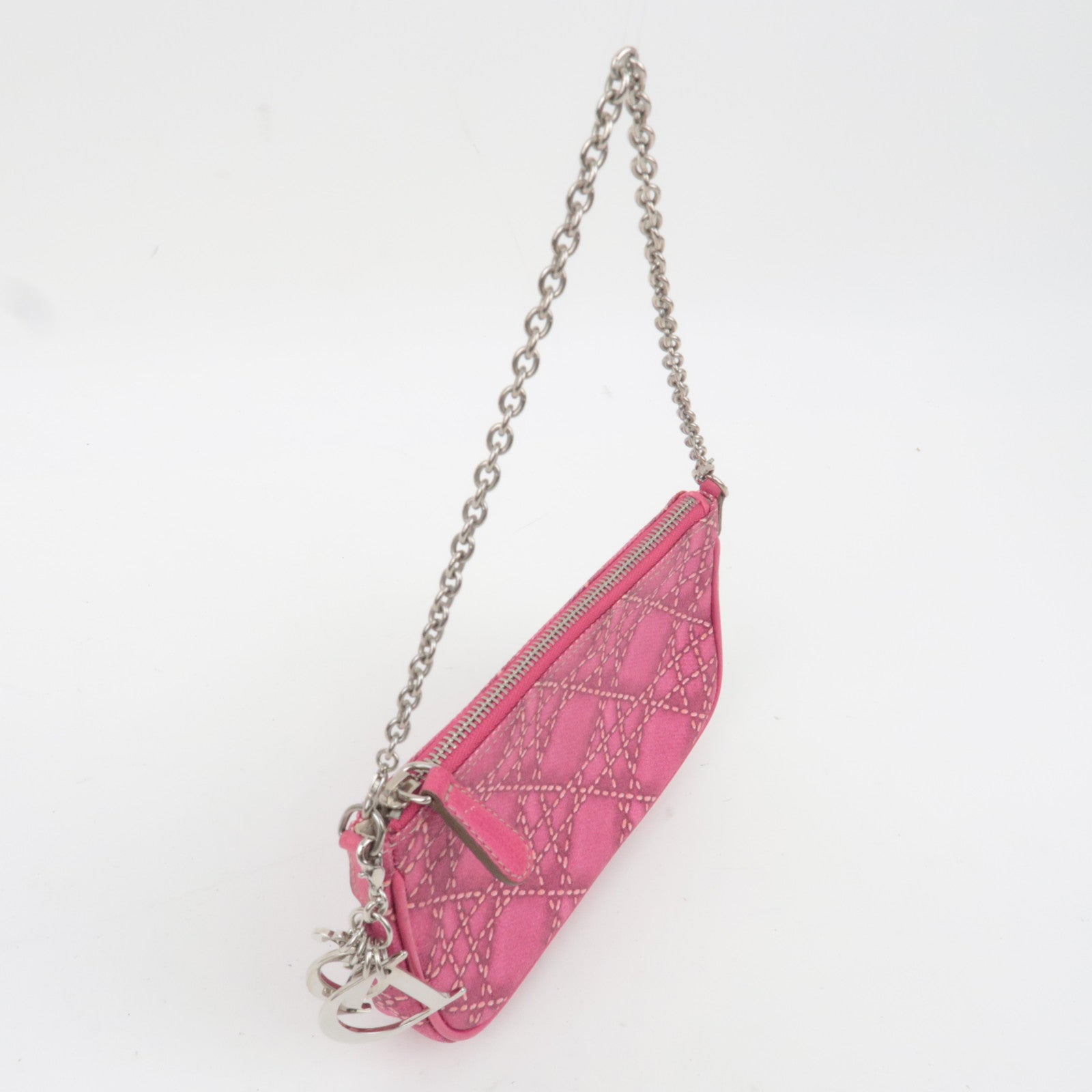 Christian Dior Lady Dior Cannage Print PVC Leather Accessory Pouch Handbag Pink