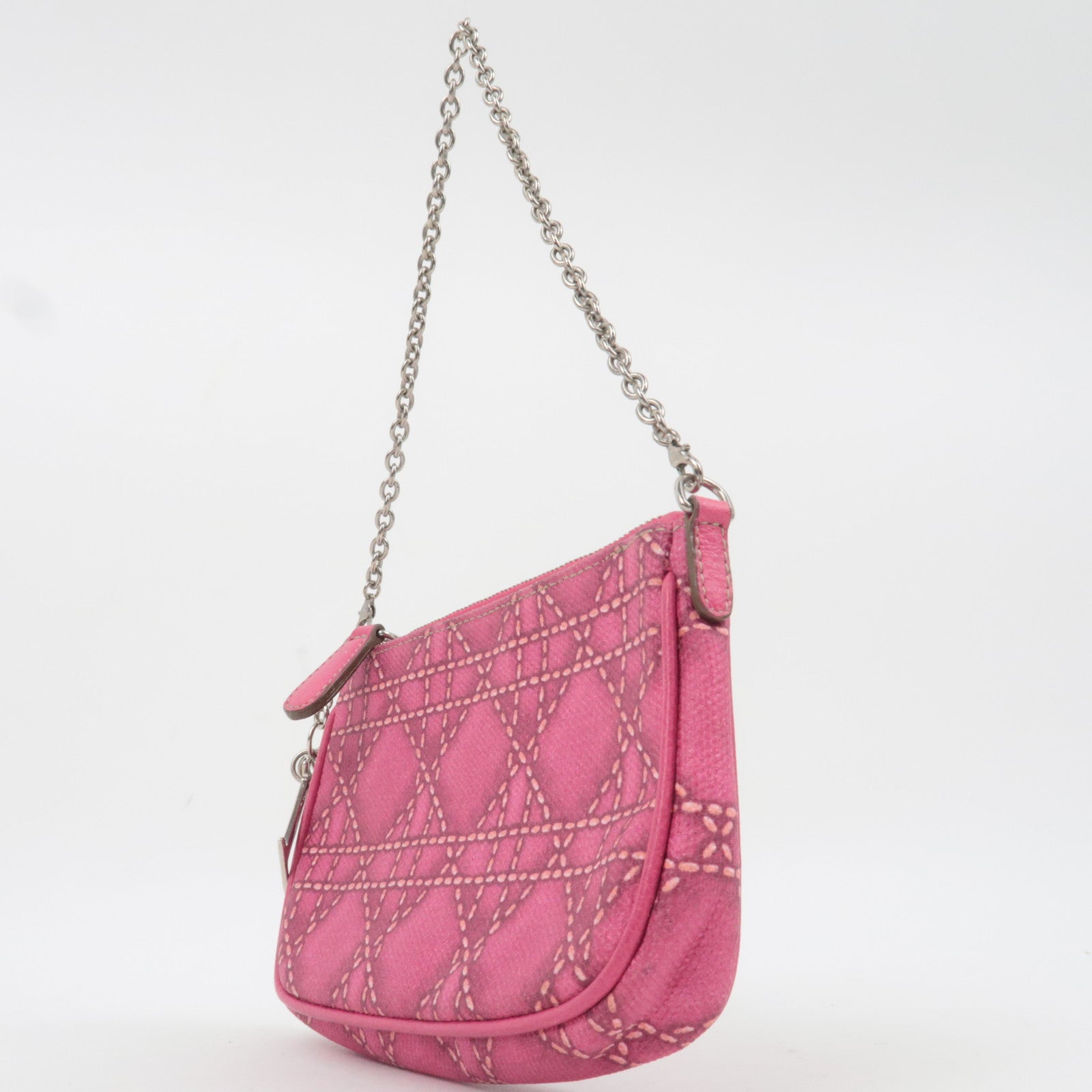 Christian Dior Lady Dior Cannage Print PVC Leather Accessory Pouch Handbag Pink