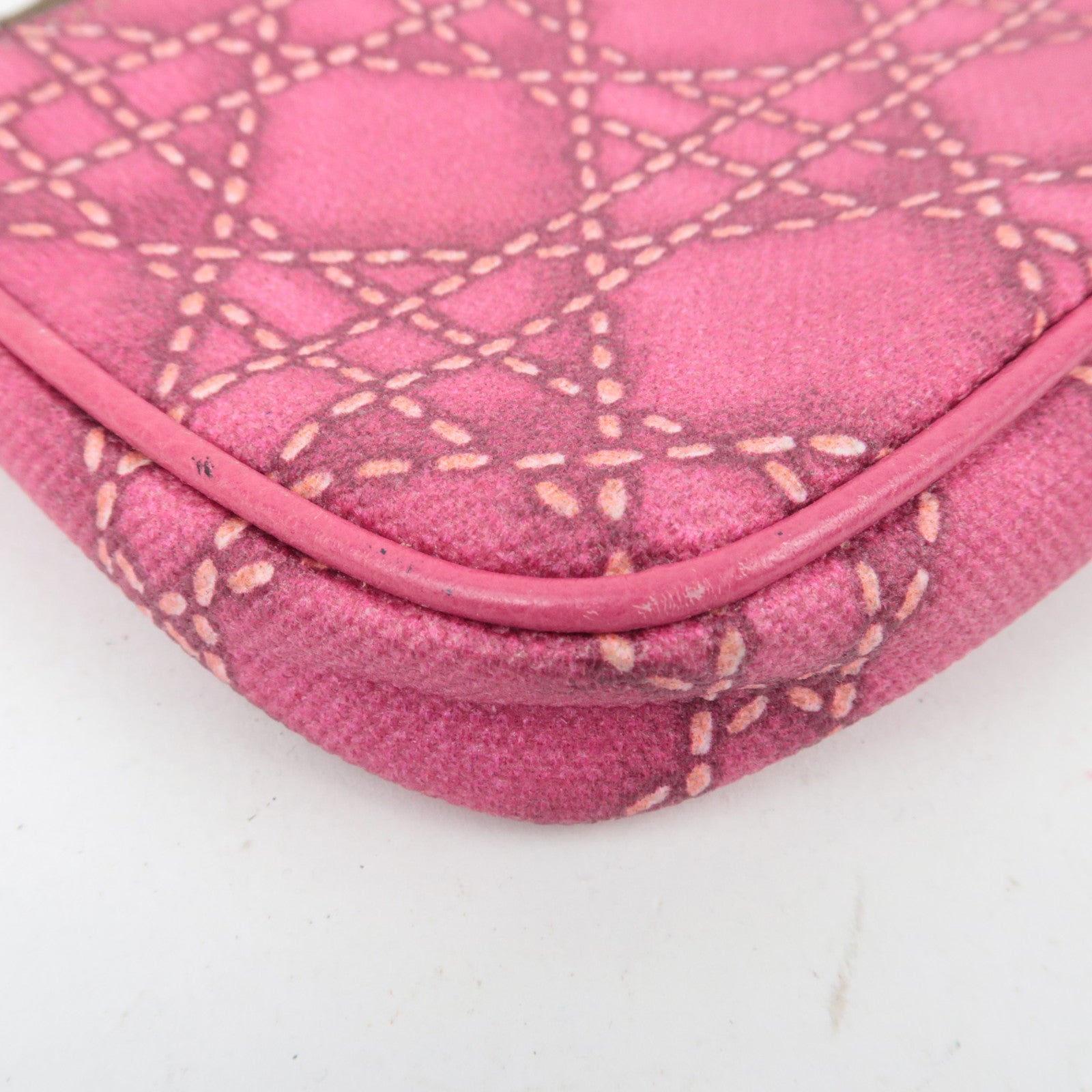 Christian Dior Lady Dior Cannage Print PVC Leather Accessory Pouch Handbag Pink