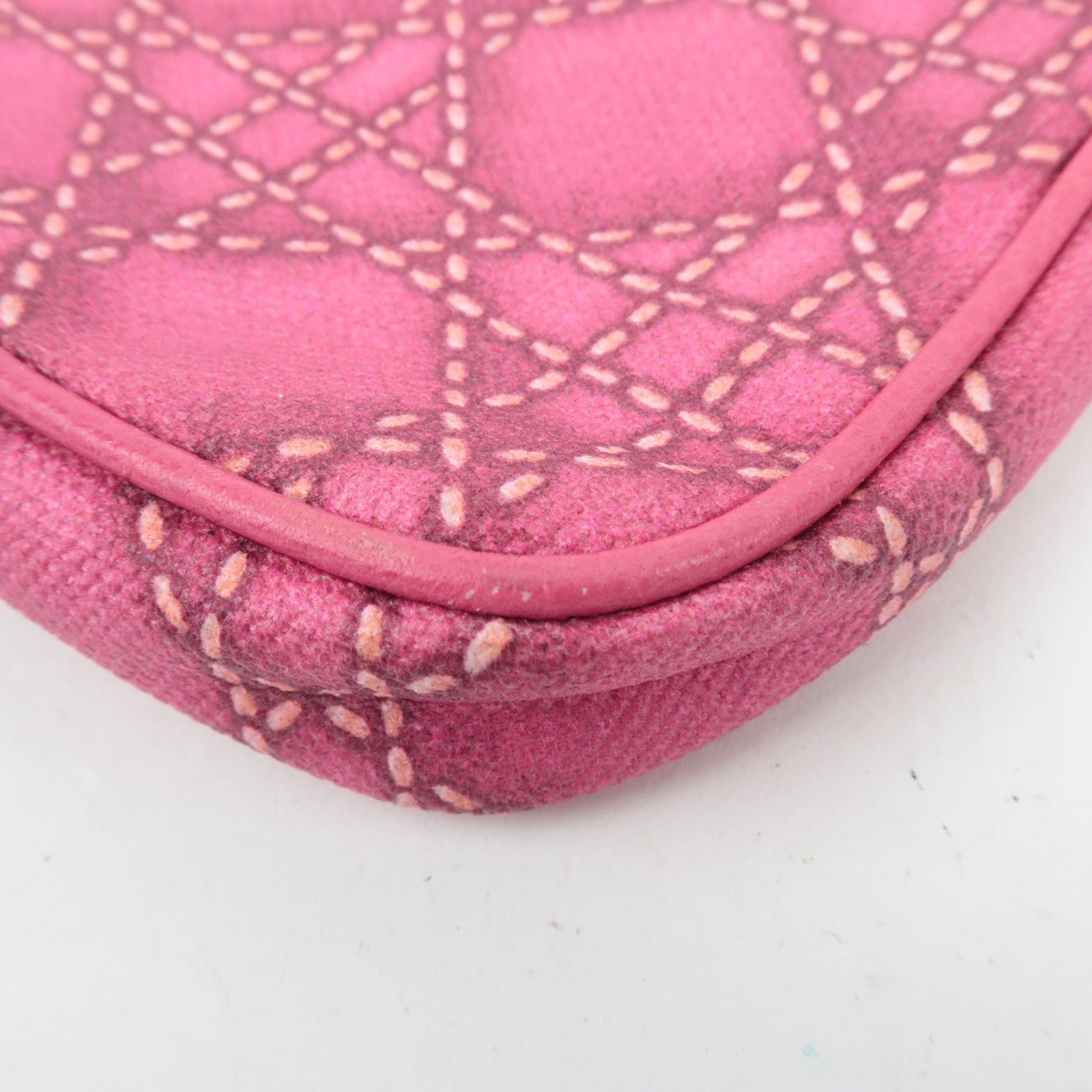 Christian Dior Lady Dior Cannage Print PVC Leather Accessory Pouch Handbag Pink