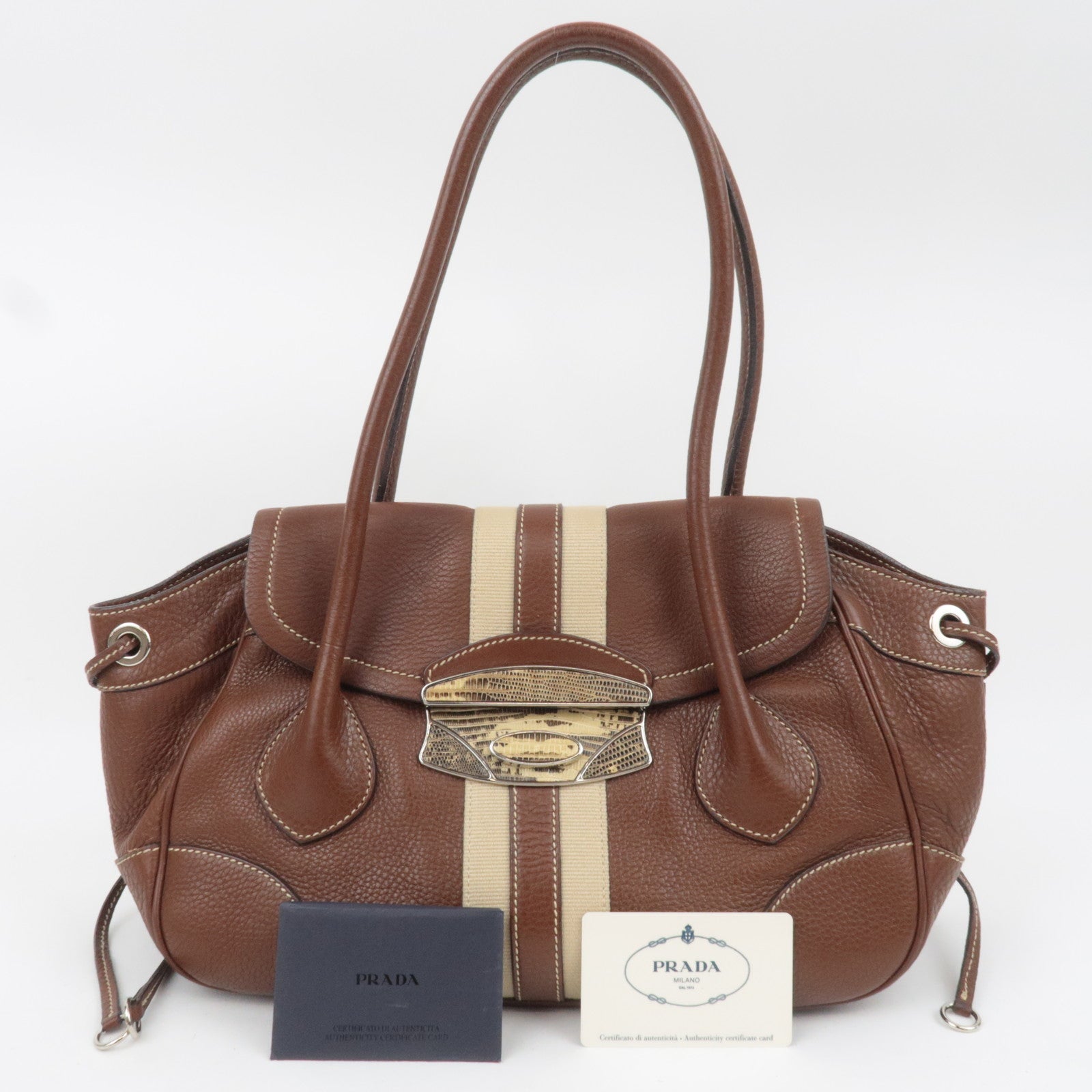 PRADA Leather Shoulder Bag Brown BR2978