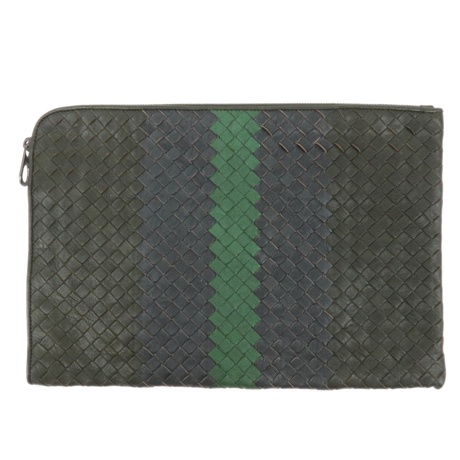 BOTTEGA VENETA Leather Intrecciato Clutch Bag Black Navy Green89161